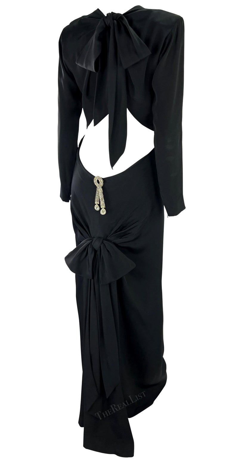 F/W 1983 Yves Saint Laurent Haute Couture Rhinestone Bow Backless Décolleté Gown - RealList