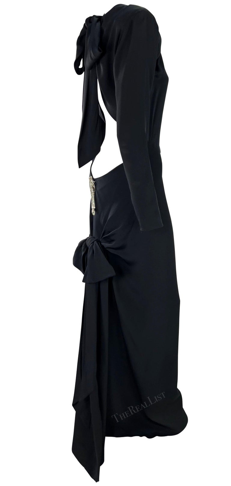 F/W 1983 Yves Saint Laurent Haute Couture Rhinestone Bow Backless Décolleté Gown - RealList