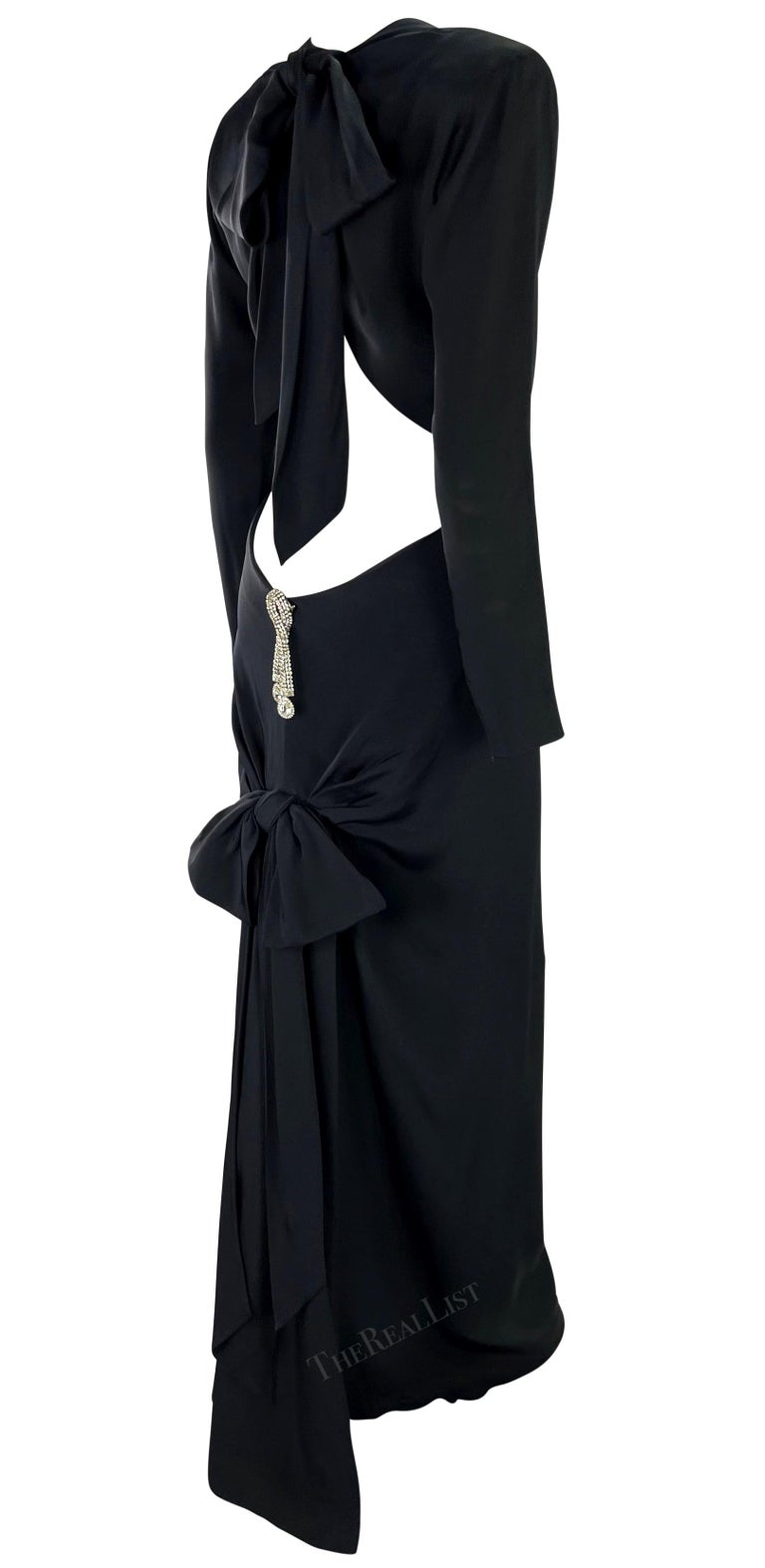 F/W 1983 Yves Saint Laurent Haute Couture Rhinestone Bow Backless Décolleté Gown - RealList