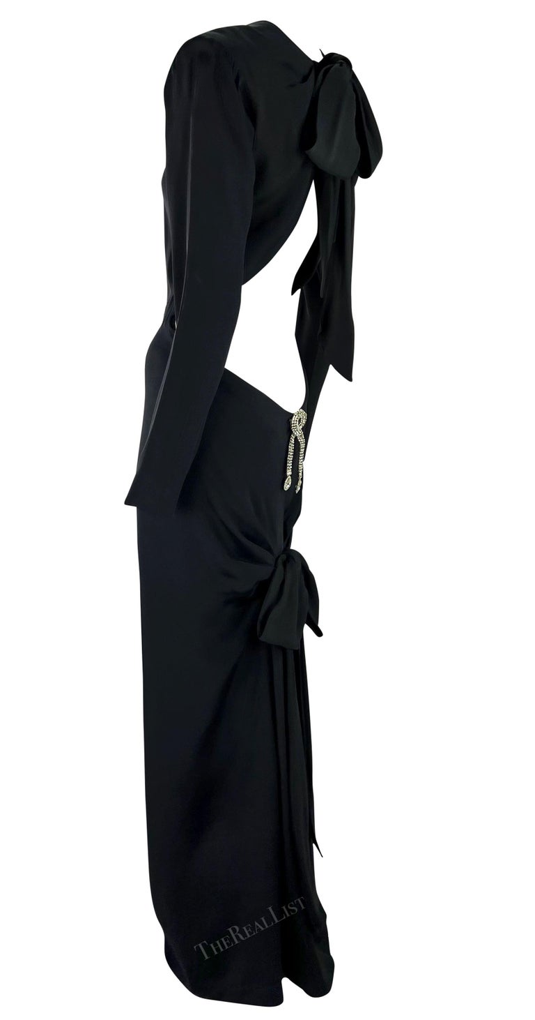F/W 1983 Yves Saint Laurent Haute Couture Rhinestone Bow Backless Décolleté Gown - RealList