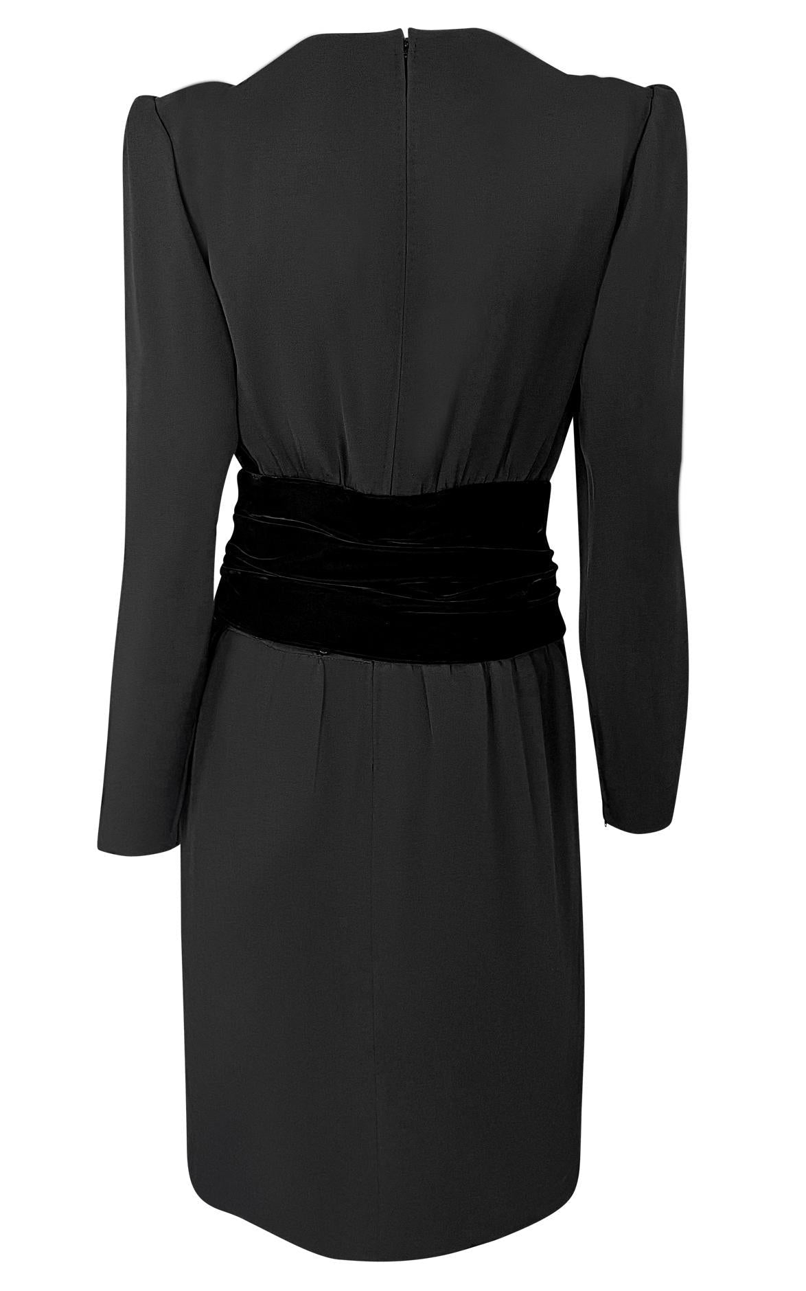 F/W 1983 Yves Saint Laurent Haute Couture Runway Black Velvet Bow Midi Dress - RealList