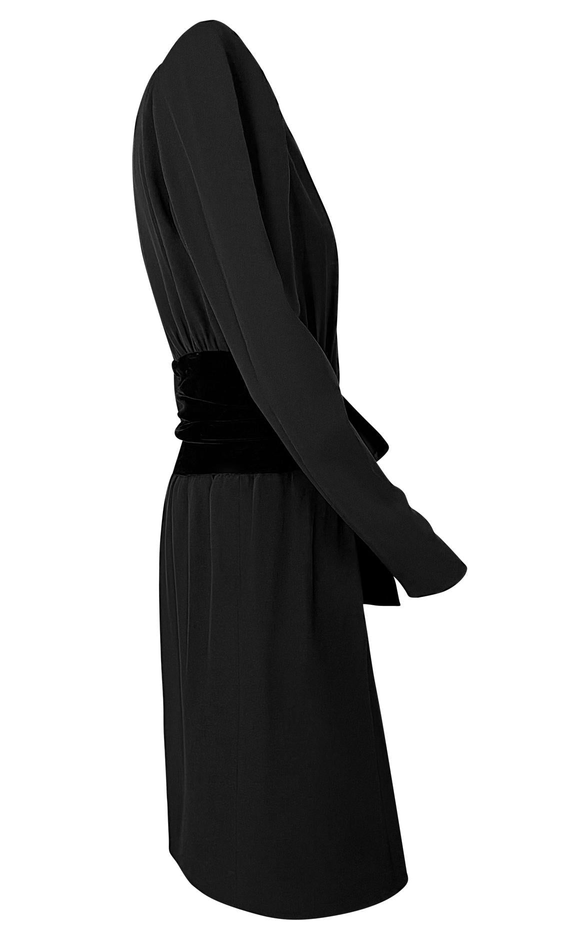 F/W 1983 Yves Saint Laurent Haute Couture Runway Black Velvet Bow Midi Dress - RealList