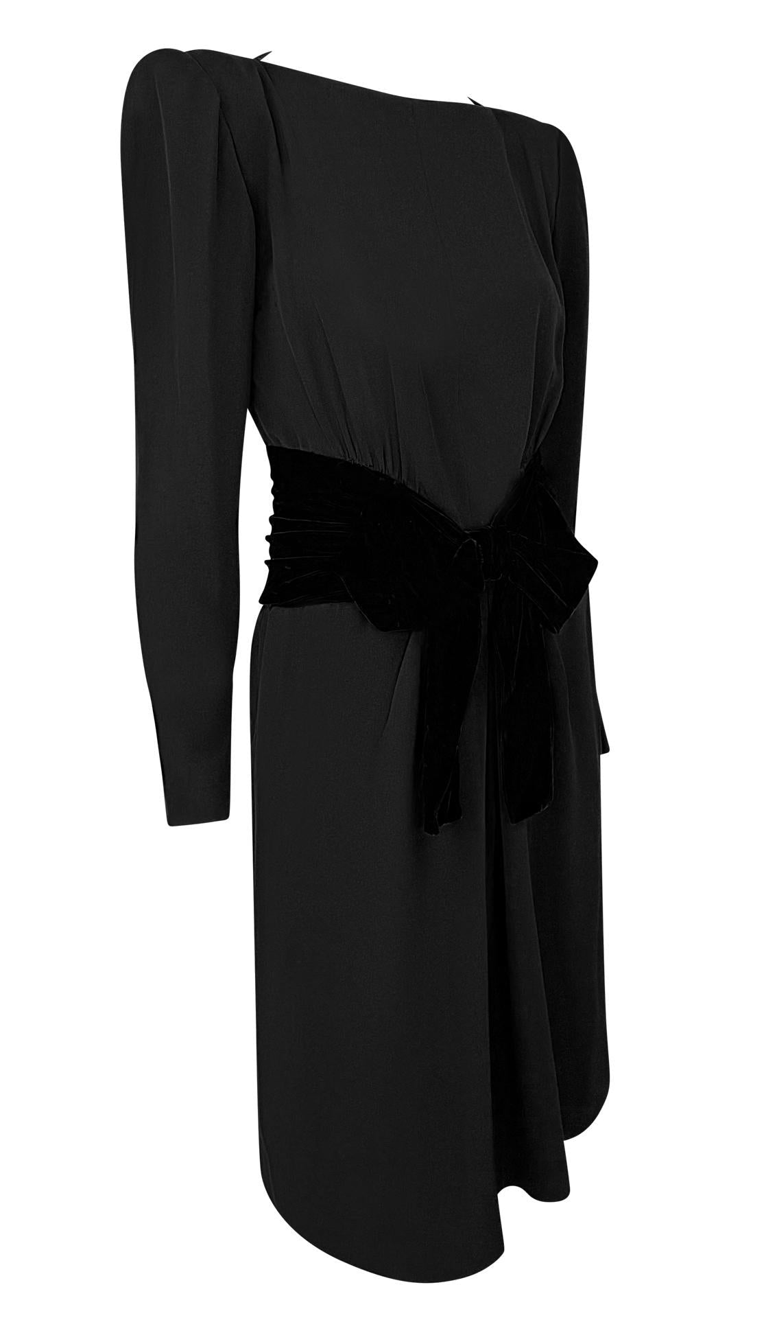 F/W 1983 Yves Saint Laurent Haute Couture Runway Black Velvet Bow Midi Dress - RealList
