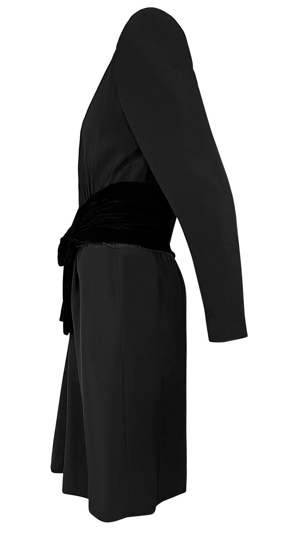 F/W 1983 Yves Saint Laurent Haute Couture Runway Black Velvet Bow Midi Dress - RealList