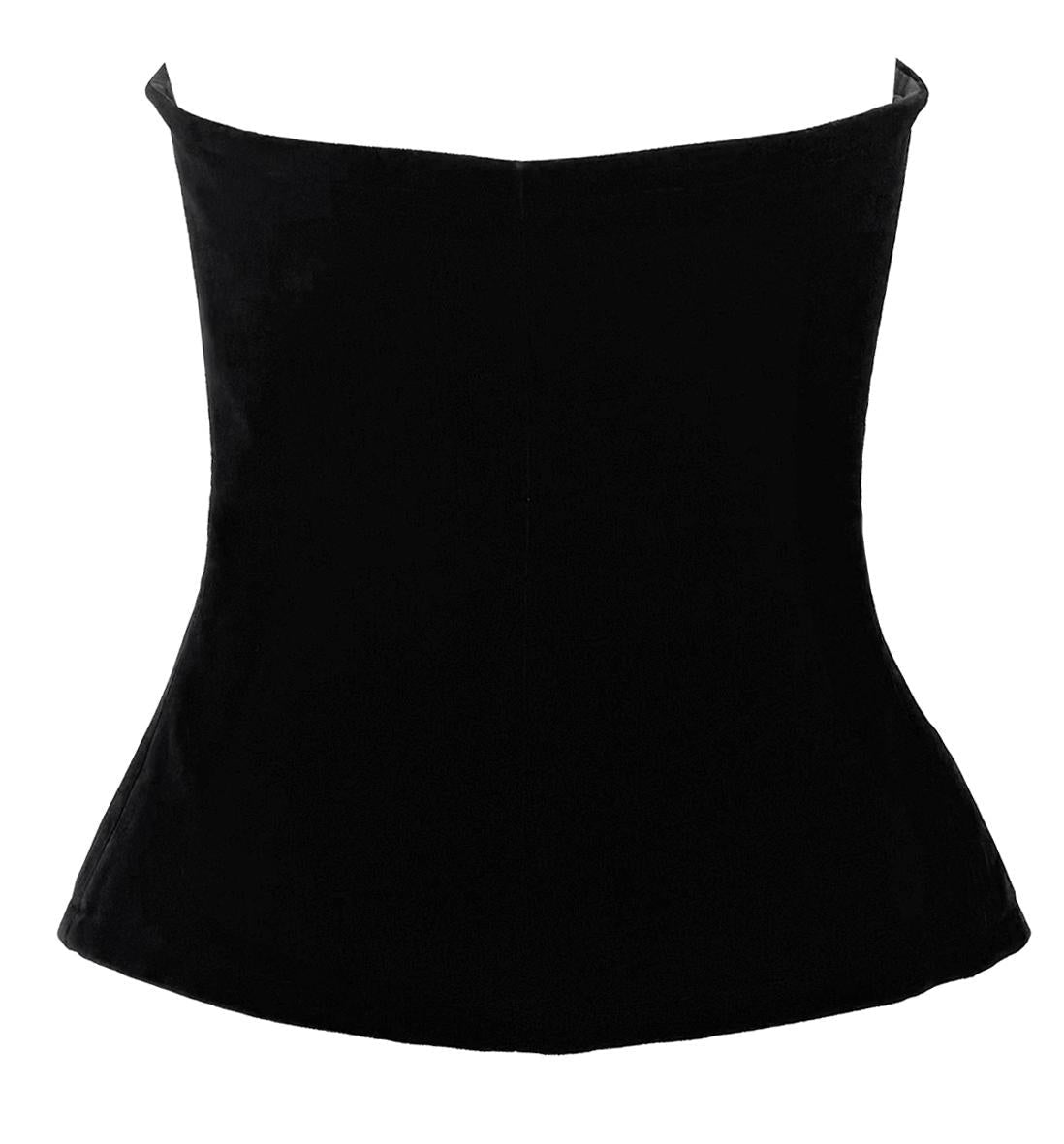F/W 1985 Saint Laurent Runway Black Velvet Corseted Strapless Button Up Top - RealList