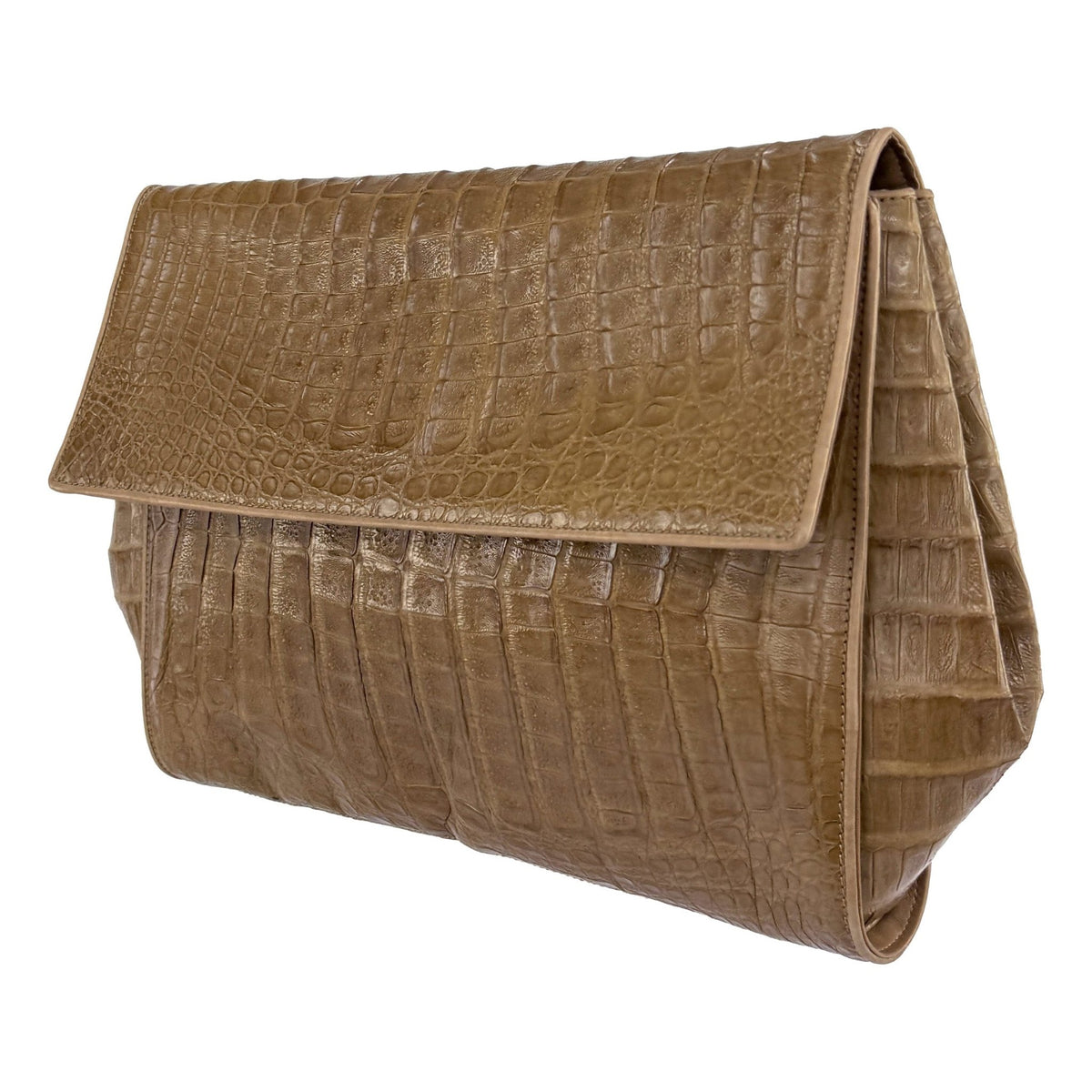 F/W 1986 Donna Karan Runway Genuine Crocodile Large Taupe Clutch Bag - RealList
