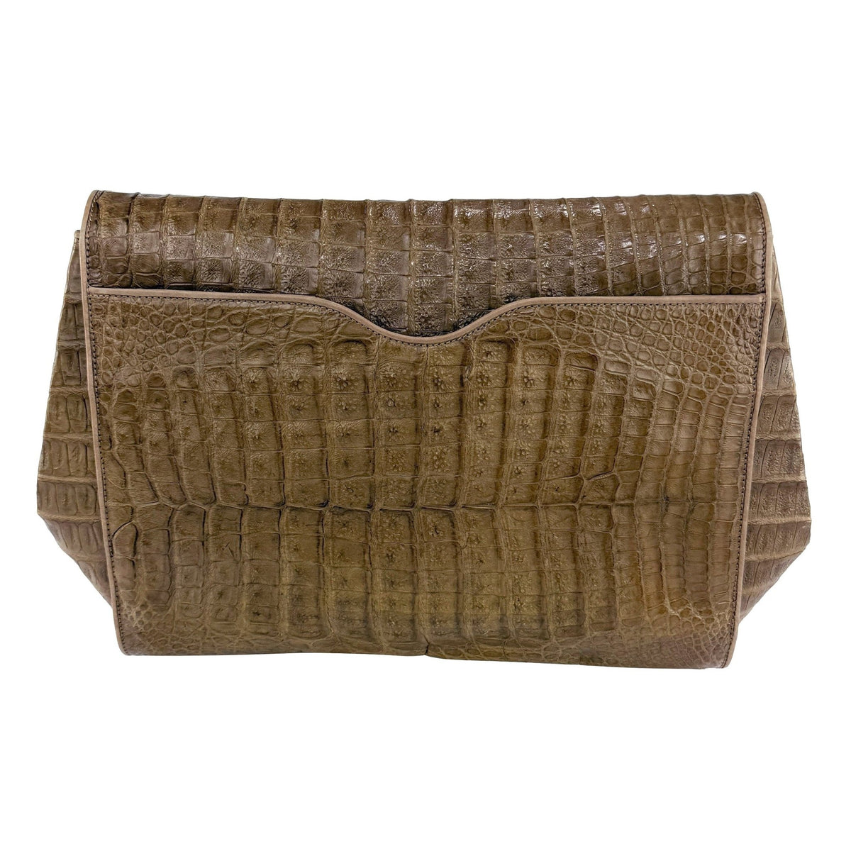 F/W 1986 Donna Karan Runway Genuine Crocodile Large Taupe Clutch Bag - RealList