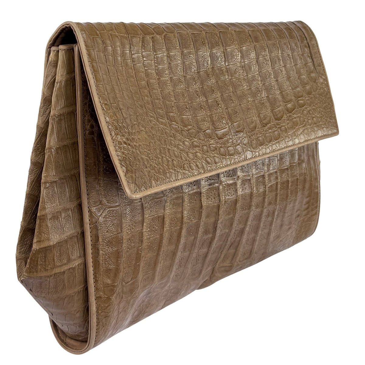 F/W 1986 Donna Karan Runway Genuine Crocodile Large Taupe Clutch Bag - RealList