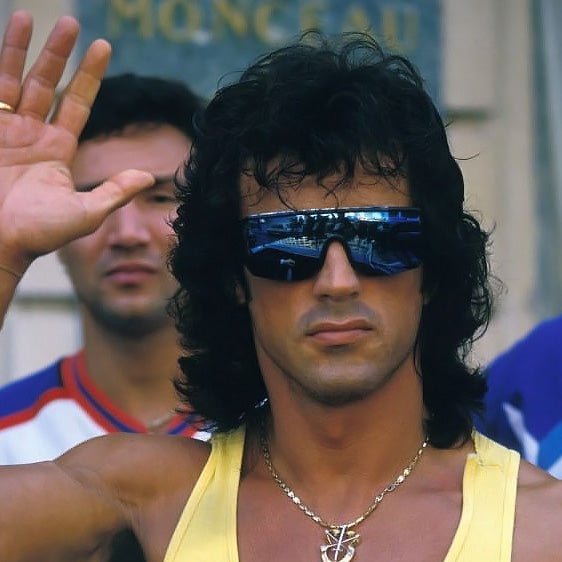 F/W 1986 Gianni Versace Mens Documented Sylvester Stallone Shield Sunglasses - RealList