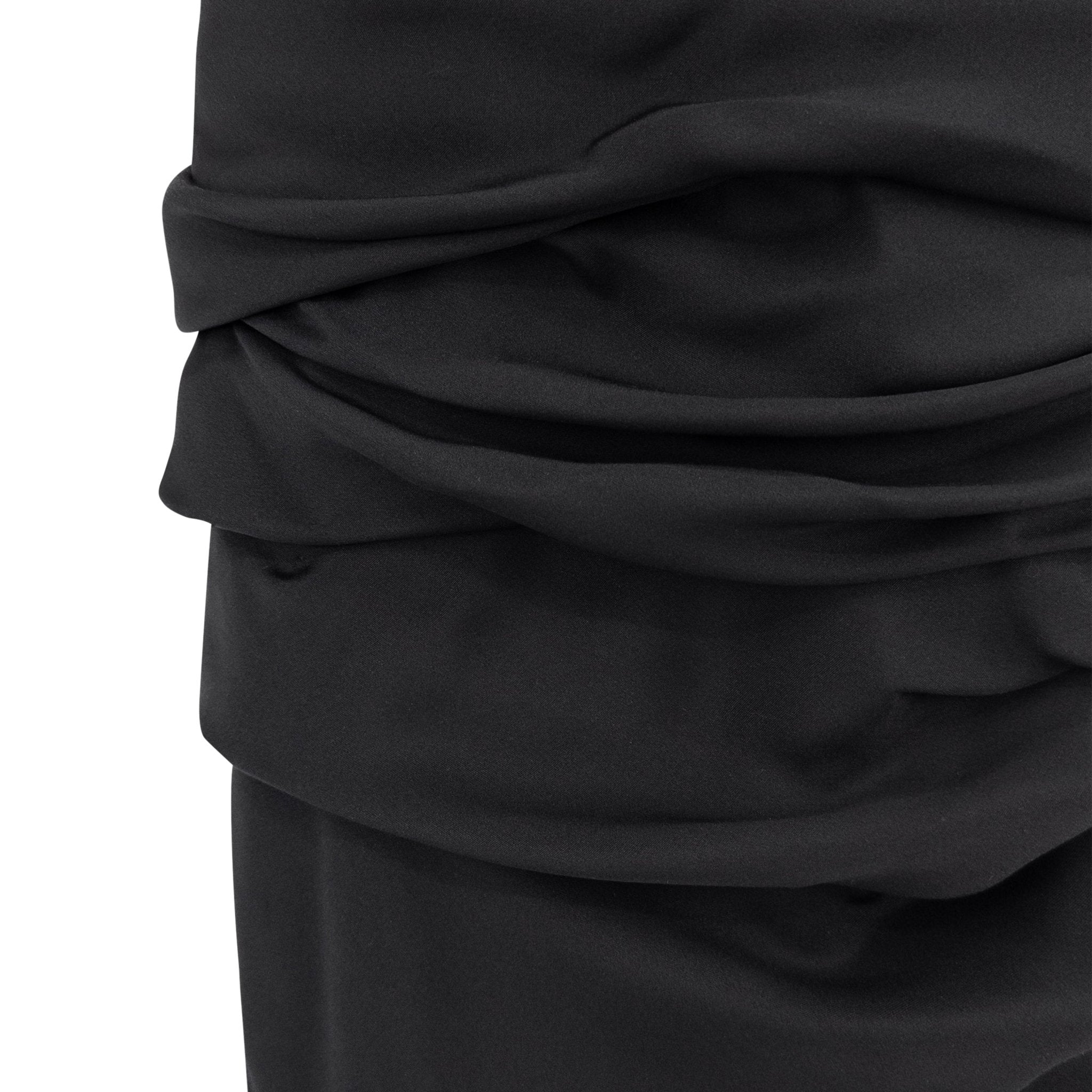 F/W 1987 Gianni Versace Black Bias Draped Sculptural Ruched Short Sleeve Midi Dress - RealList