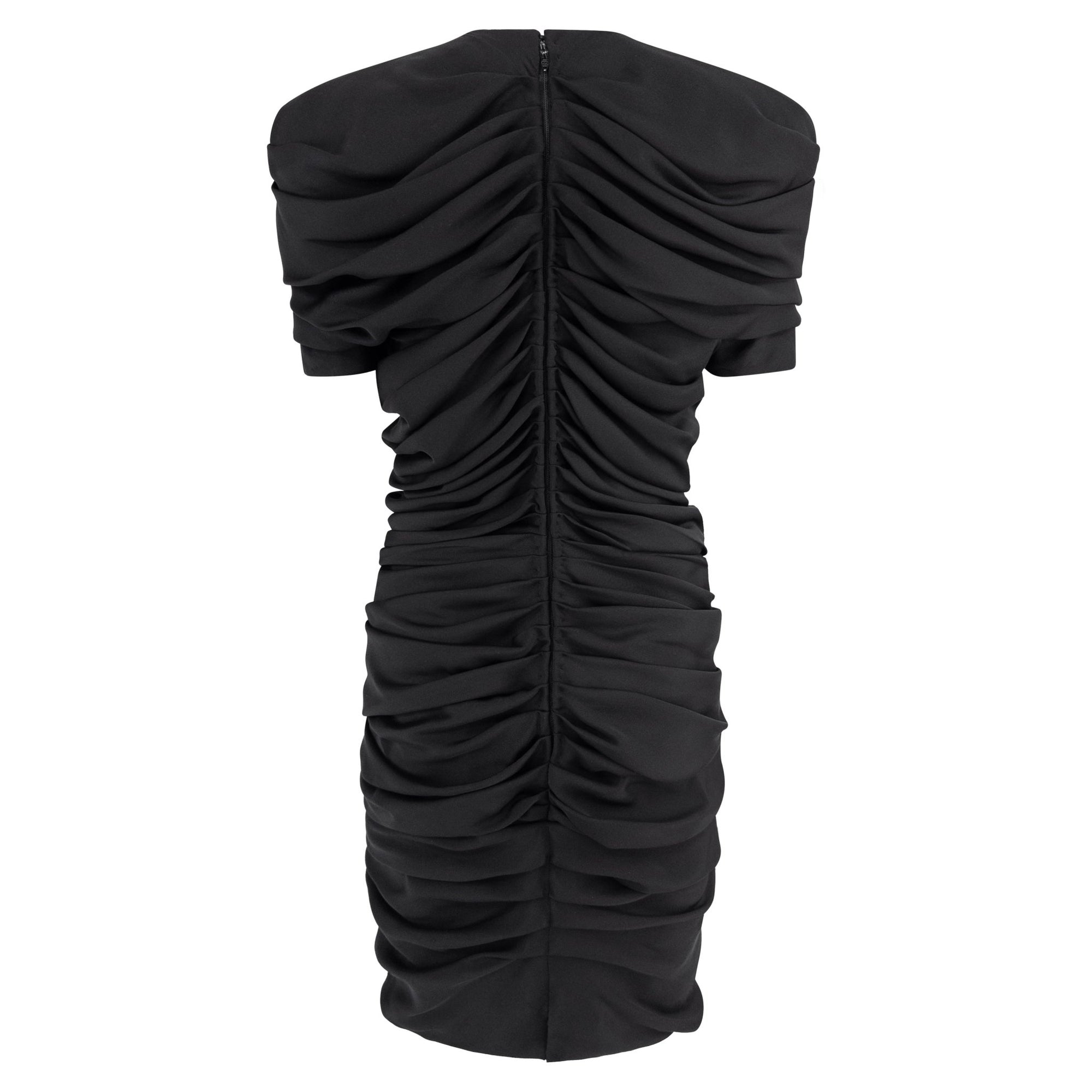 F/W 1987 Gianni Versace Black Bias Draped Sculptural Ruched Short Sleeve Midi Dress - RealList