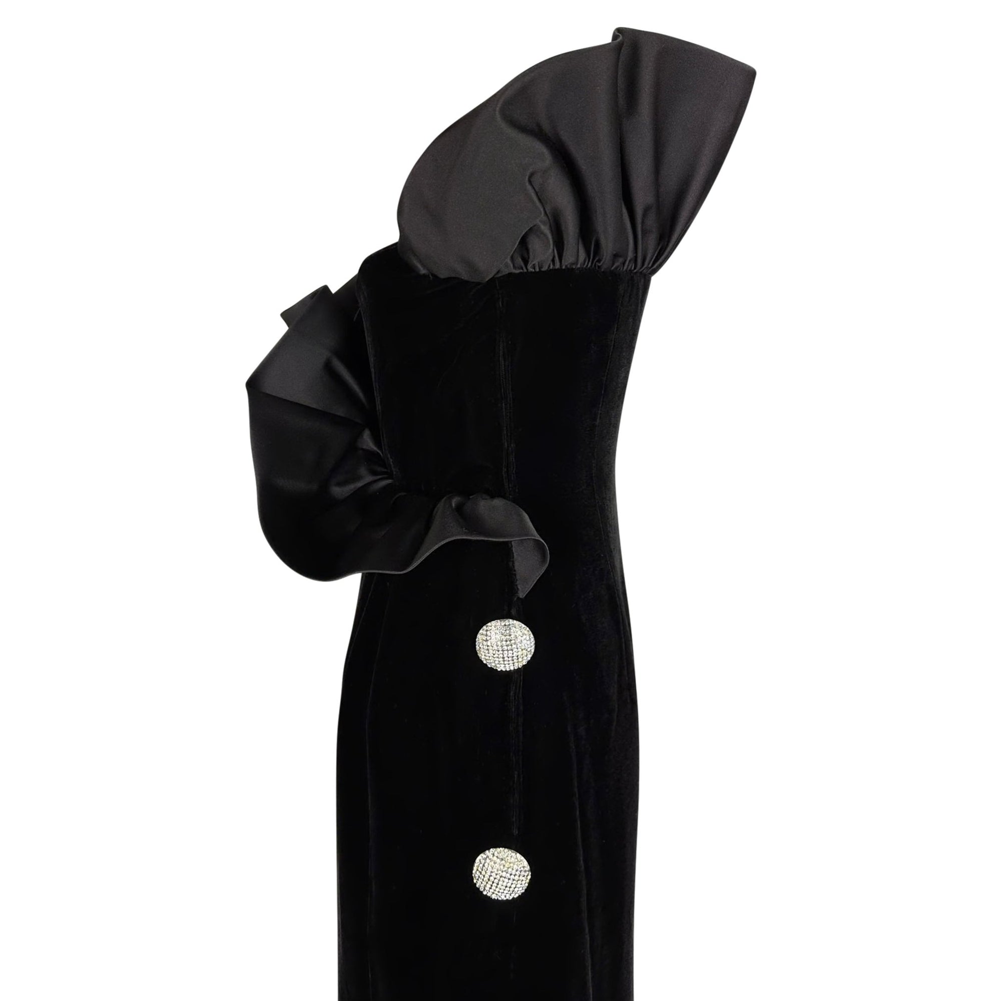 F/W 1987 Givenchy Black Velvet Sculptural Rhinestone Strapless Gown - RealList