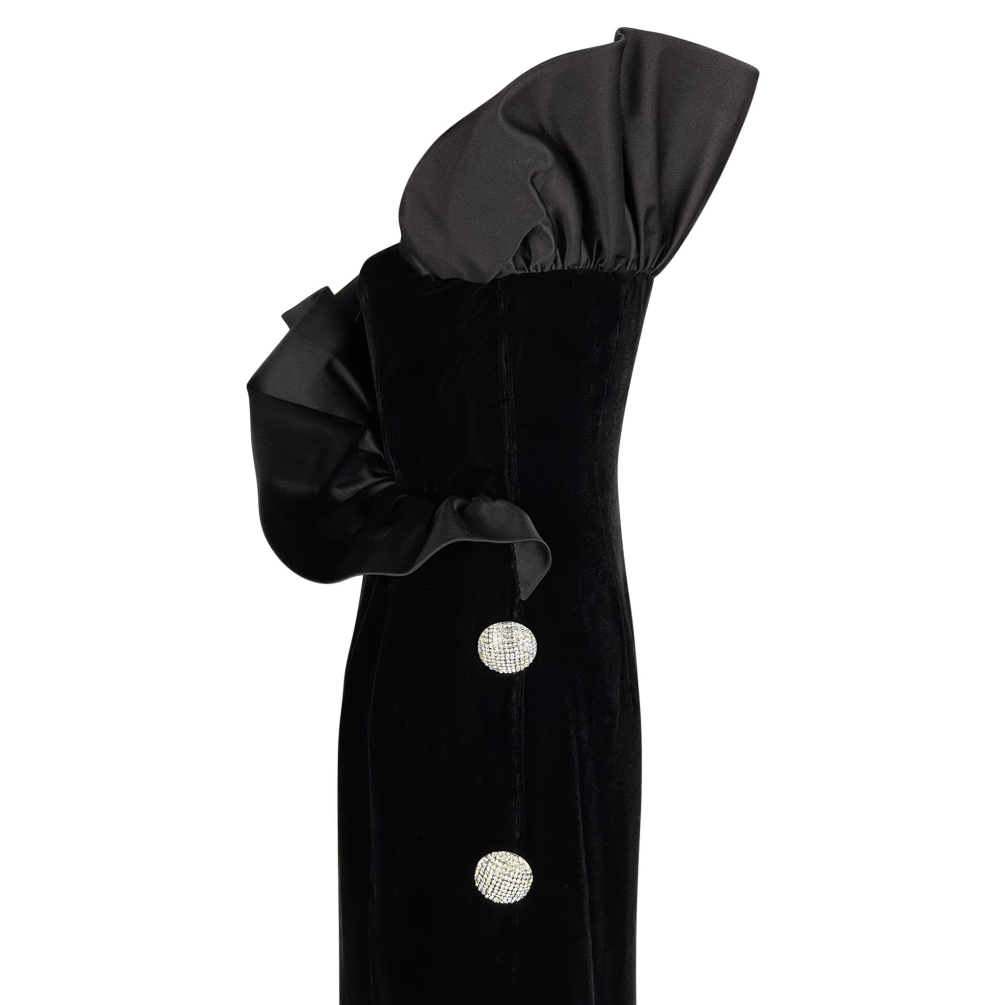 F/W 1987 Givenchy Black Velvet Sculptural Rhinestone Strapless Gown - RealList