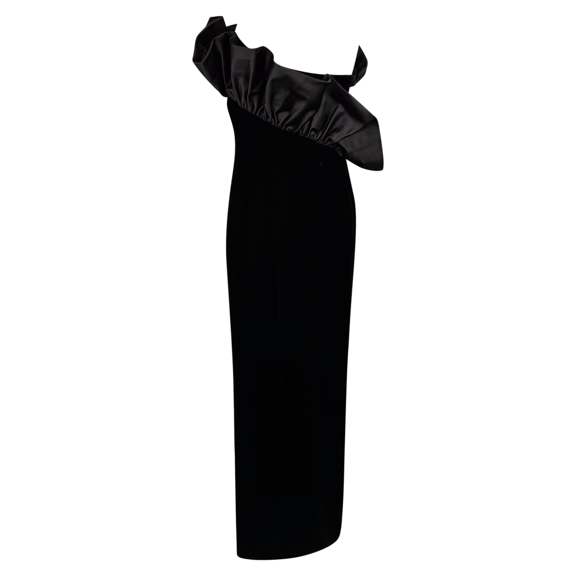 F/W 1987 Givenchy Black Velvet Sculptural Rhinestone Strapless Gown - RealList