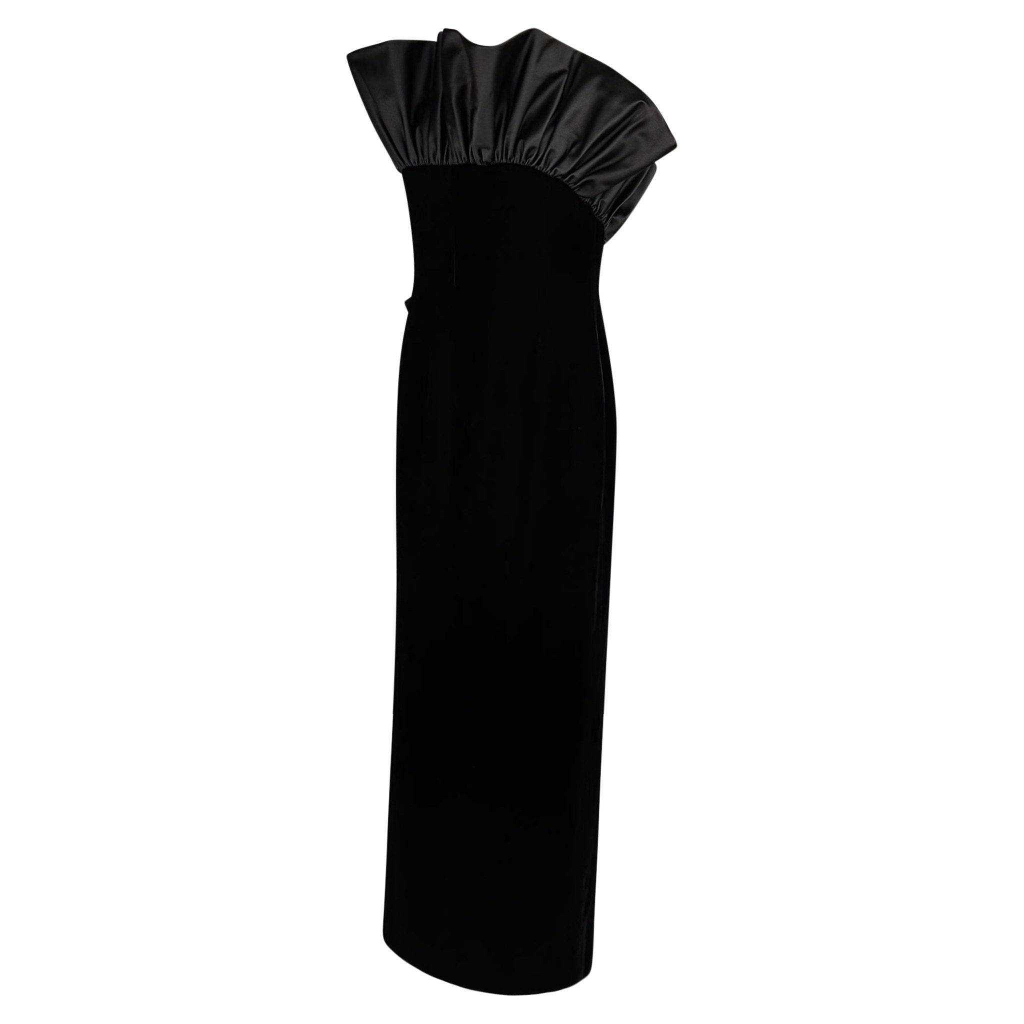 F/W 1987 Givenchy Black Velvet Sculptural Rhinestone Strapless Gown - RealList