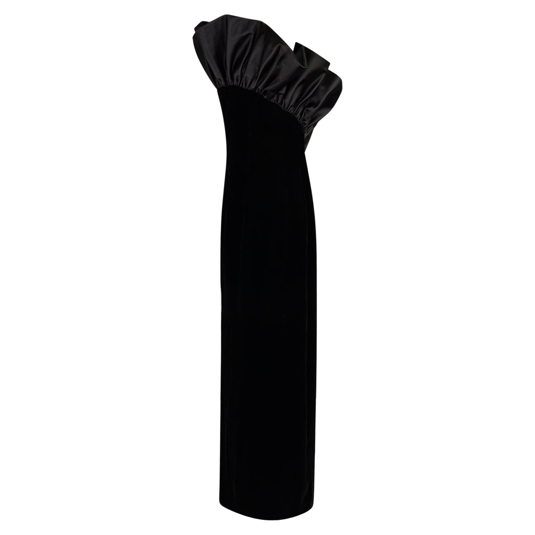 F/W 1987 Givenchy Black Velvet Sculptural Rhinestone Strapless Gown - RealList