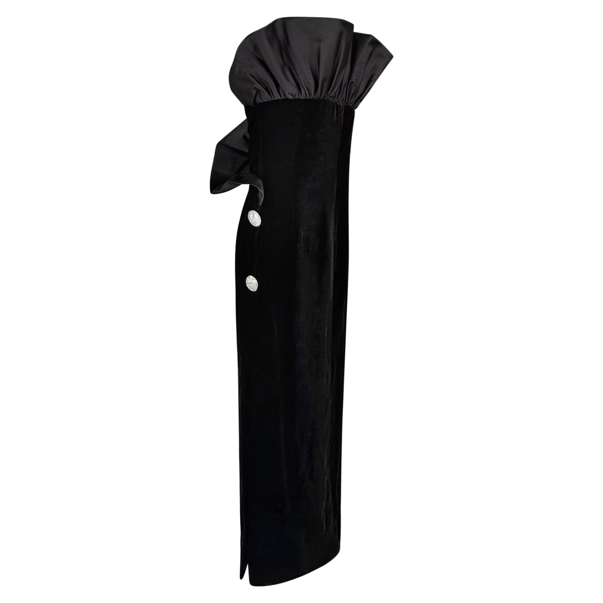 F/W 1987 Givenchy Black Velvet Sculptural Rhinestone Strapless Gown - RealList