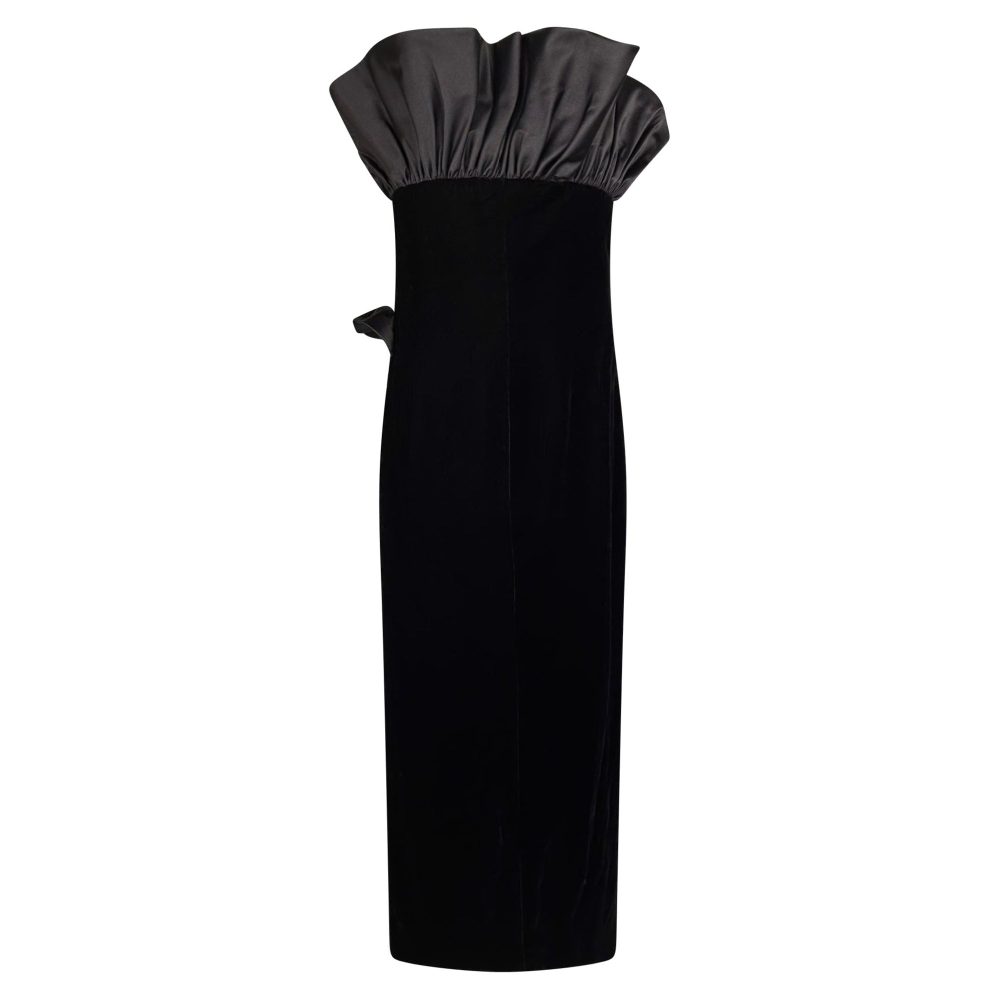 F/W 1987 Givenchy Black Velvet Sculptural Rhinestone Strapless Gown - RealList