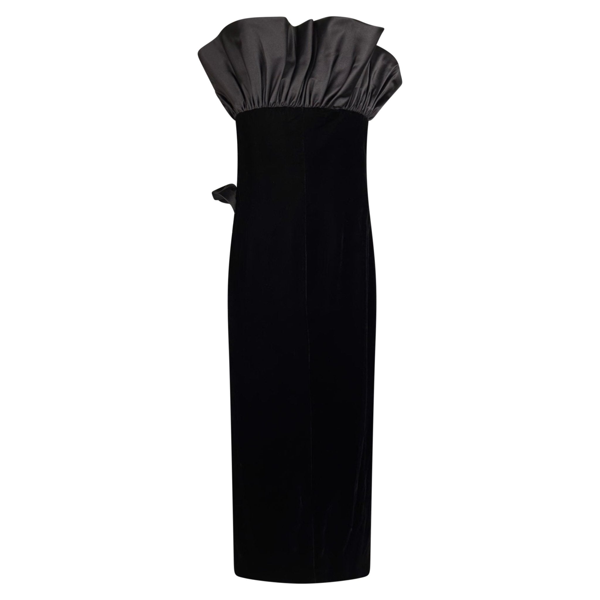 F/W 1987 Givenchy Black Velvet Sculptural Rhinestone Strapless Gown - RealList