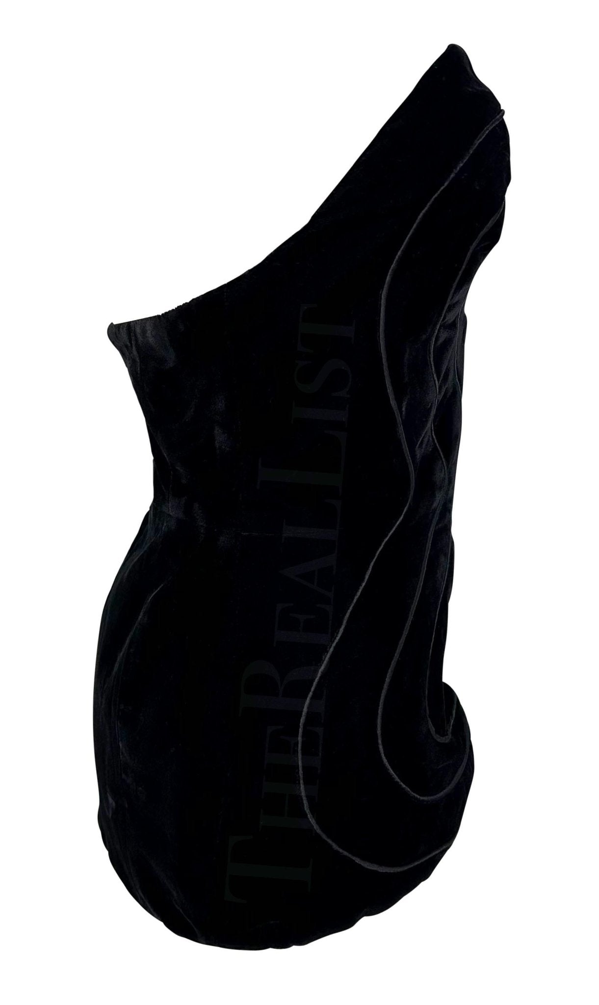 F/W 1987 Thierry Mugler Curved Black Velvet Bustier Cutout Crop Top - RealList