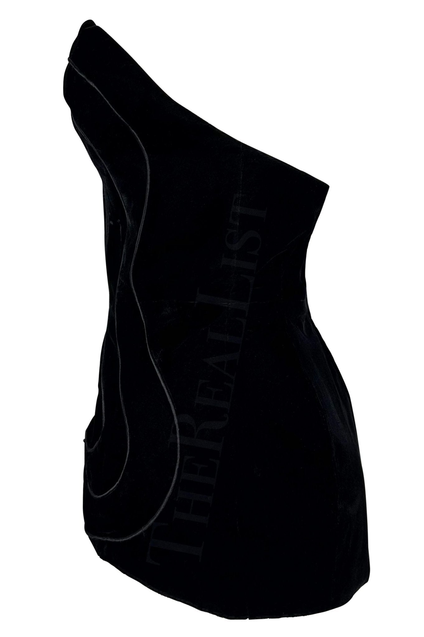F/W 1987 Thierry Mugler Curved Black Velvet Bustier Cutout Crop Top - RealList