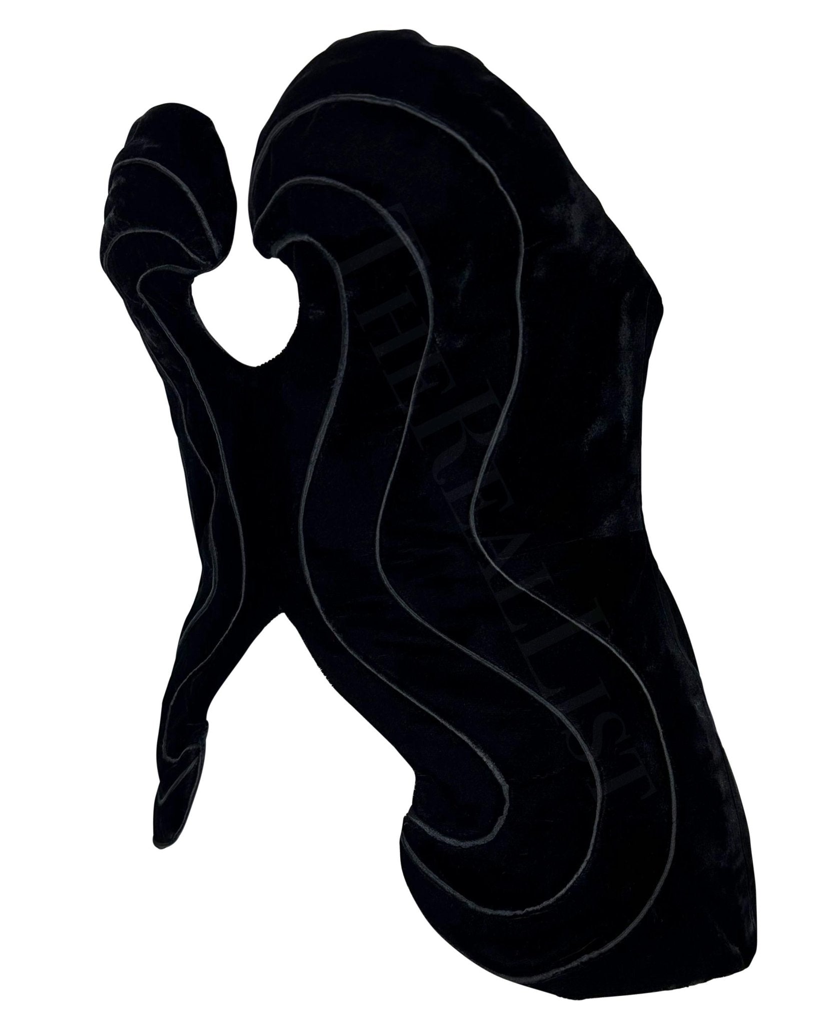 F/W 1987 Thierry Mugler Curved Black Velvet Bustier Cutout Crop Top - RealList