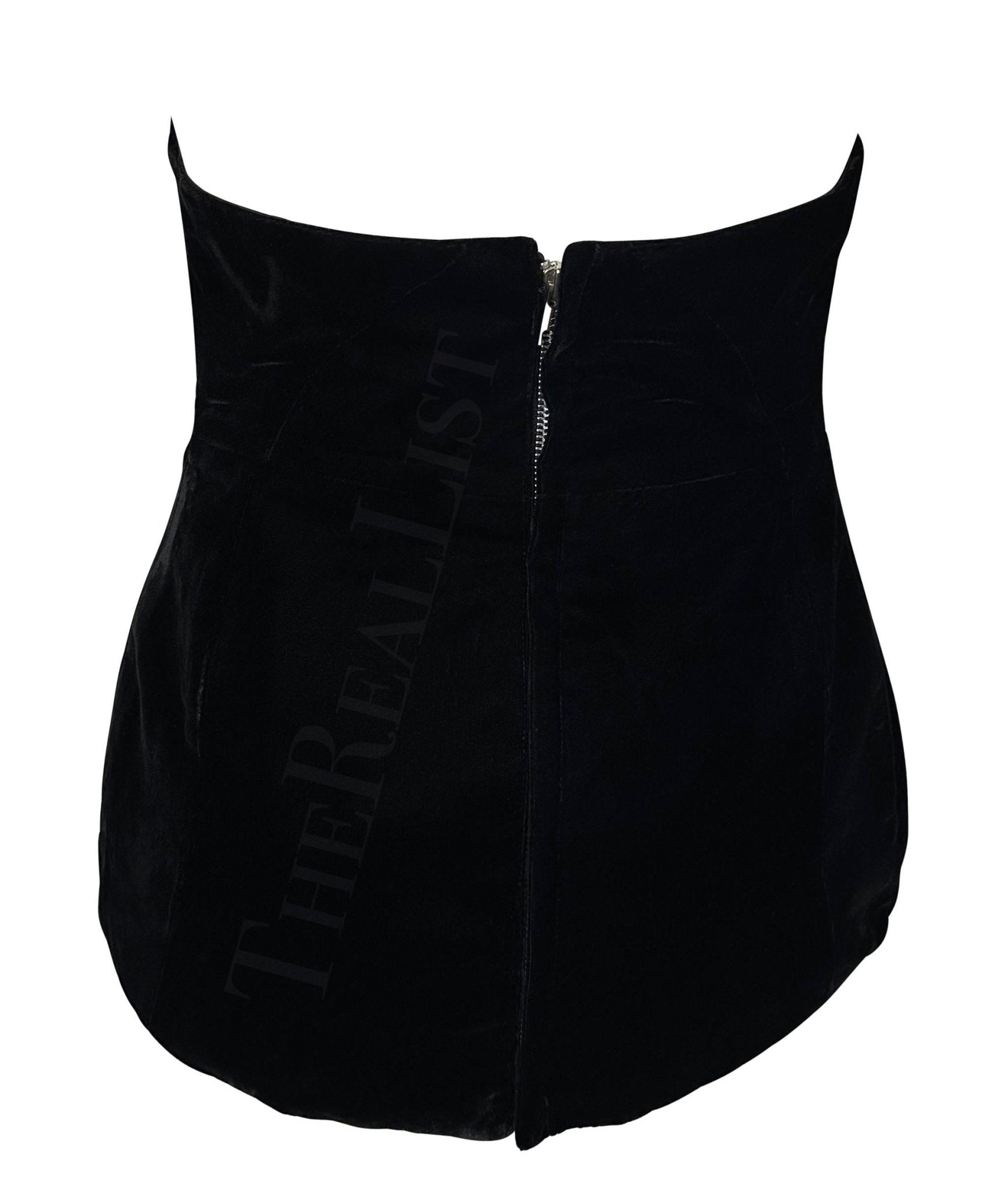F/W 1987 Thierry Mugler Curved Black Velvet Bustier Cutout Crop Top - RealList
