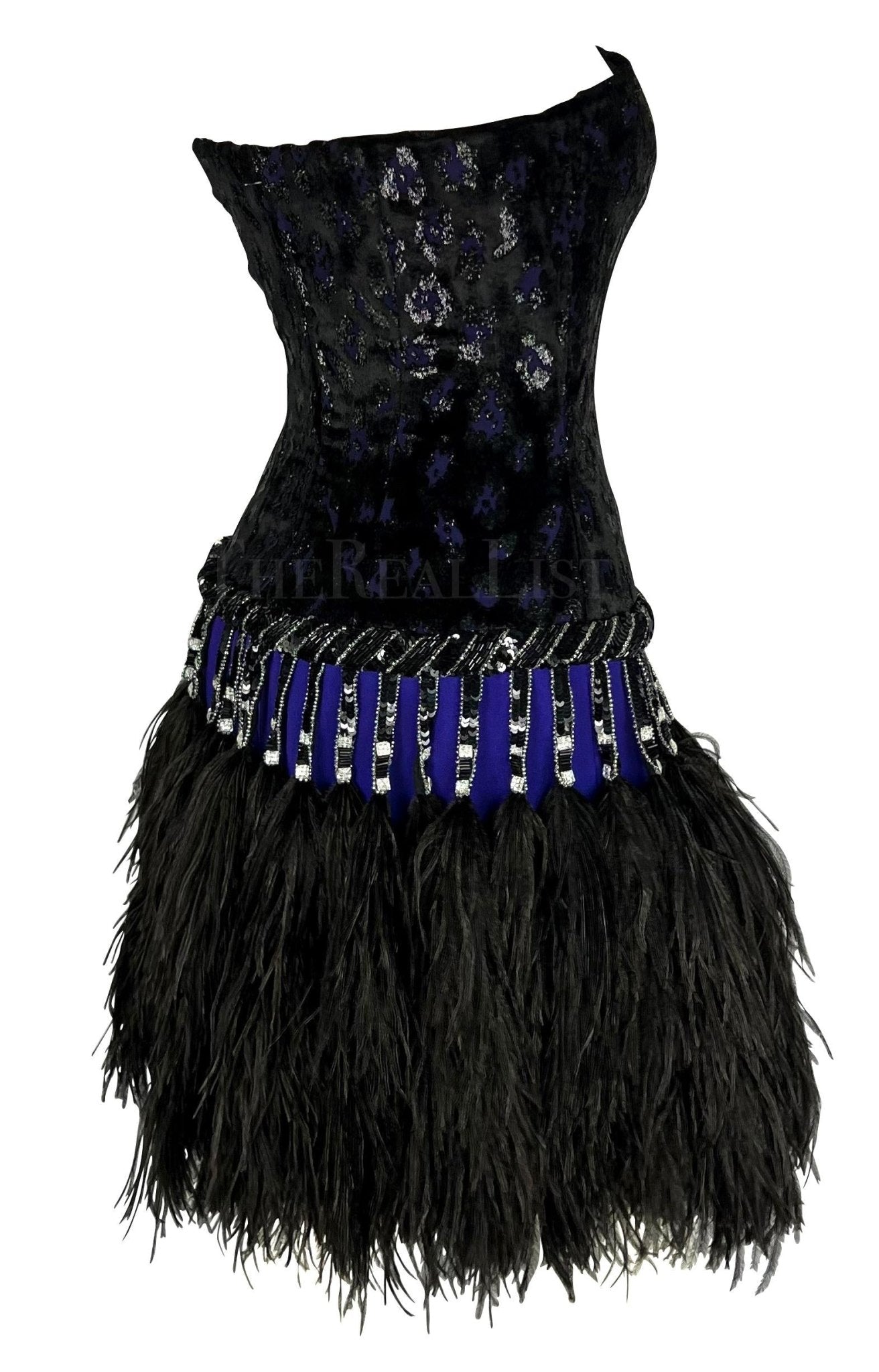 F/W 1988 Bob Mackie Runway Beaded Purple Ostrich Feather Mini Dress - RealList