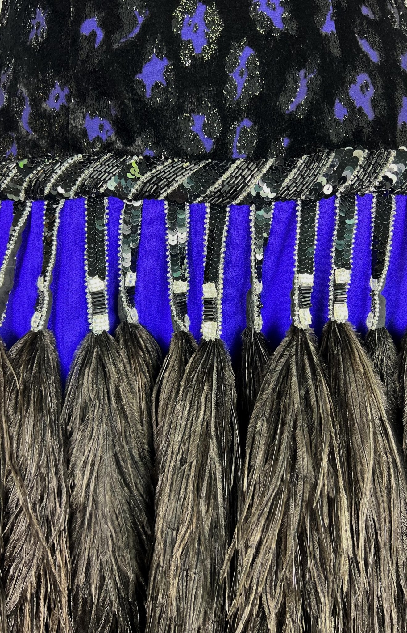 F/W 1988 Bob Mackie Runway Beaded Purple Ostrich Feather Mini Dress - RealList