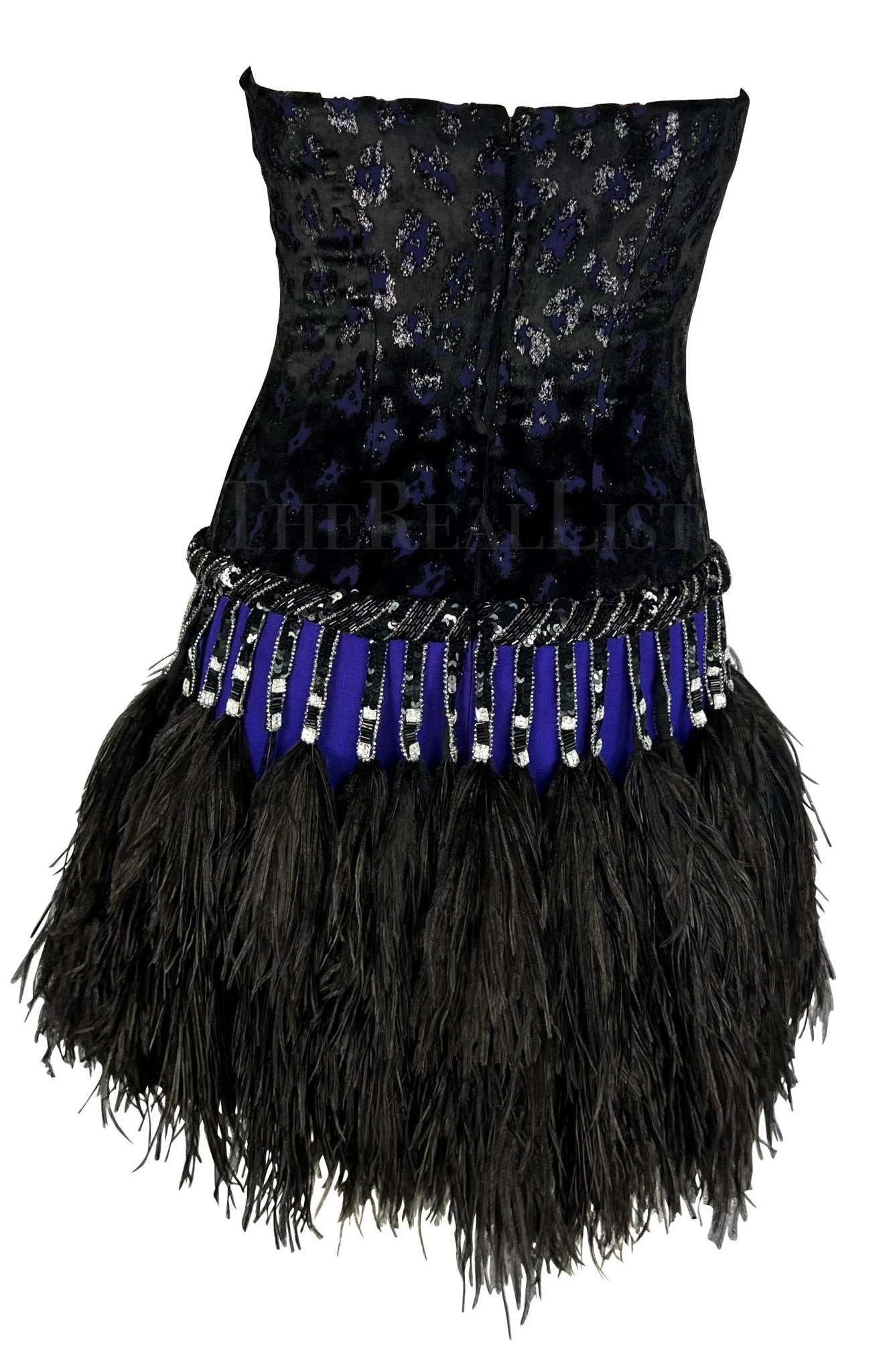 F/W 1988 Bob Mackie Runway Beaded Purple Ostrich Feather Mini Dress - RealList