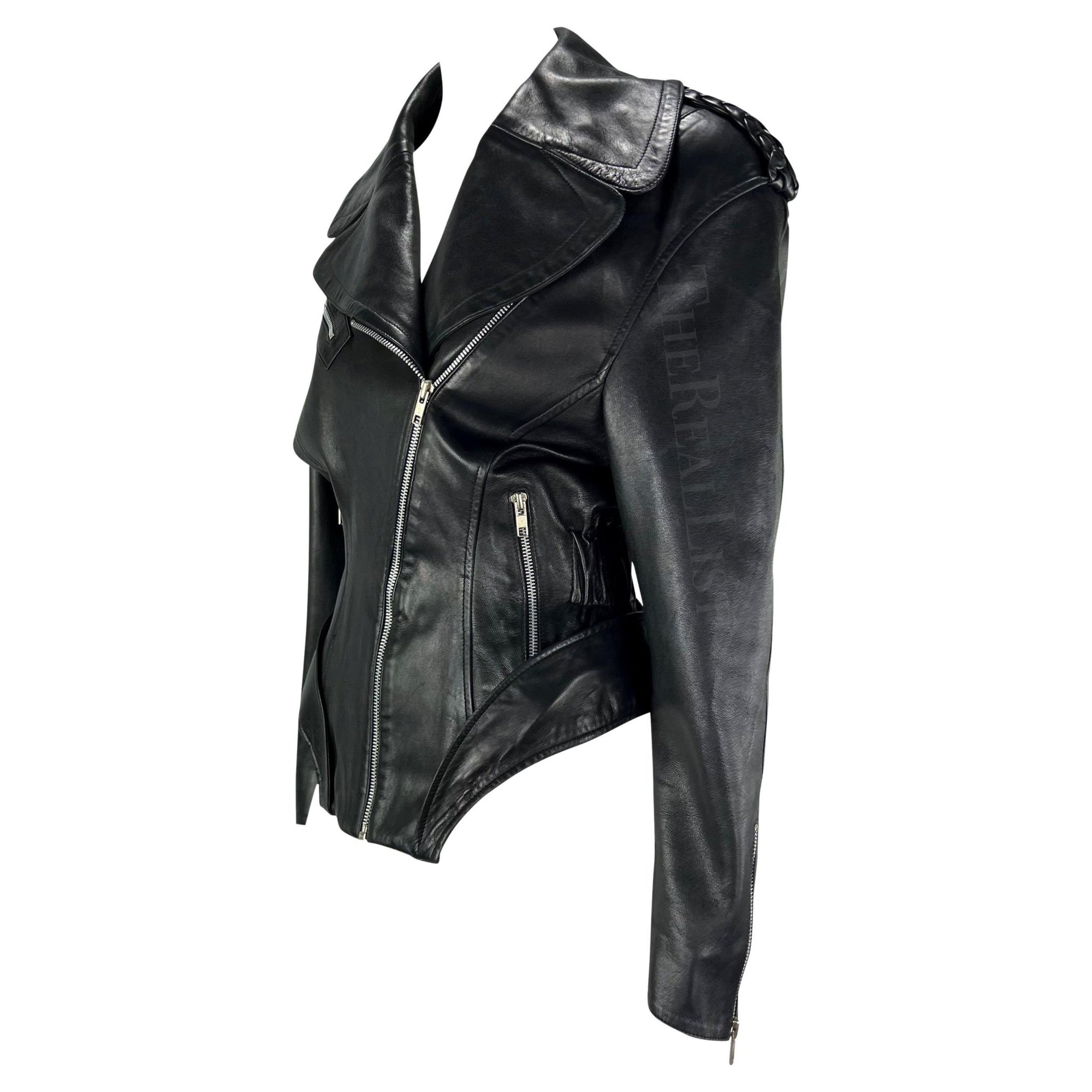 F/W 1988 Thierry Mugler 'Les Infernales' Hip Cutout Leather Moto Biker Jacket - RealList