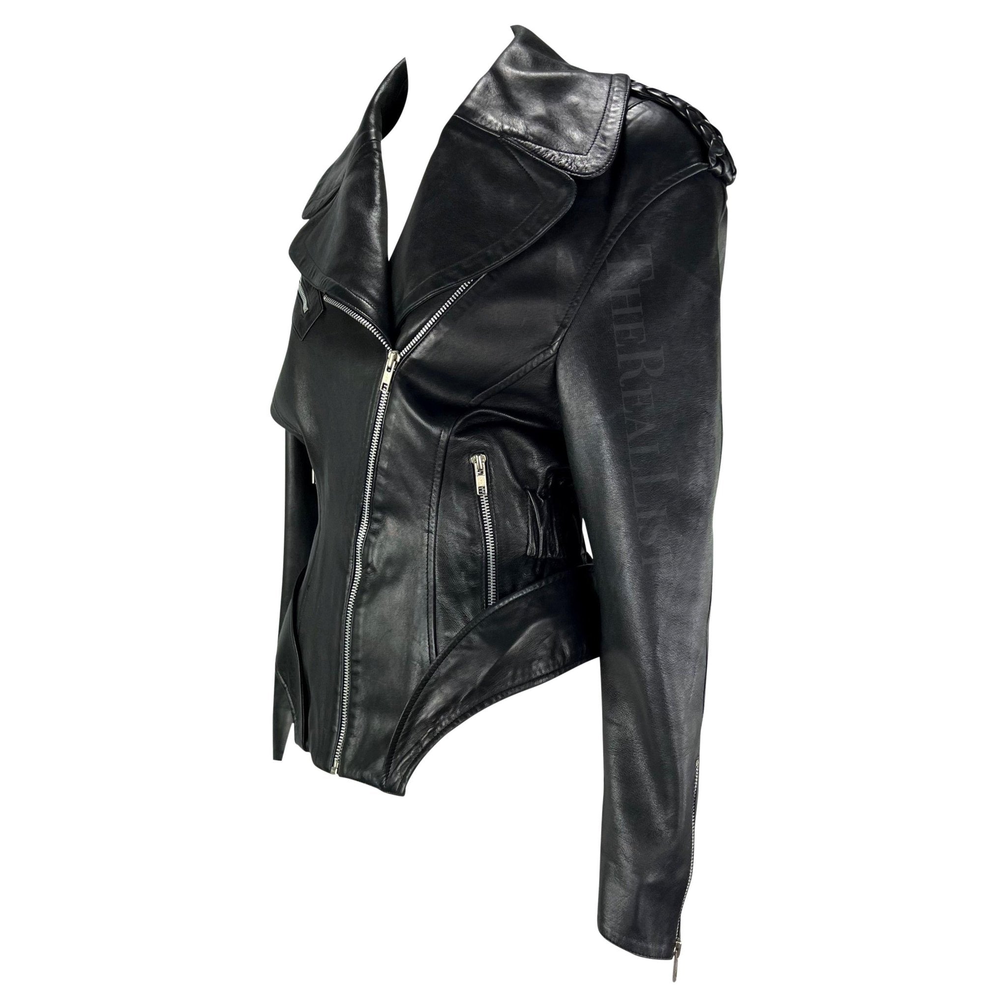 F/W 1988 Thierry Mugler 'Les Infernales' Hip Cutout Leather Moto Biker Jacket - RealList