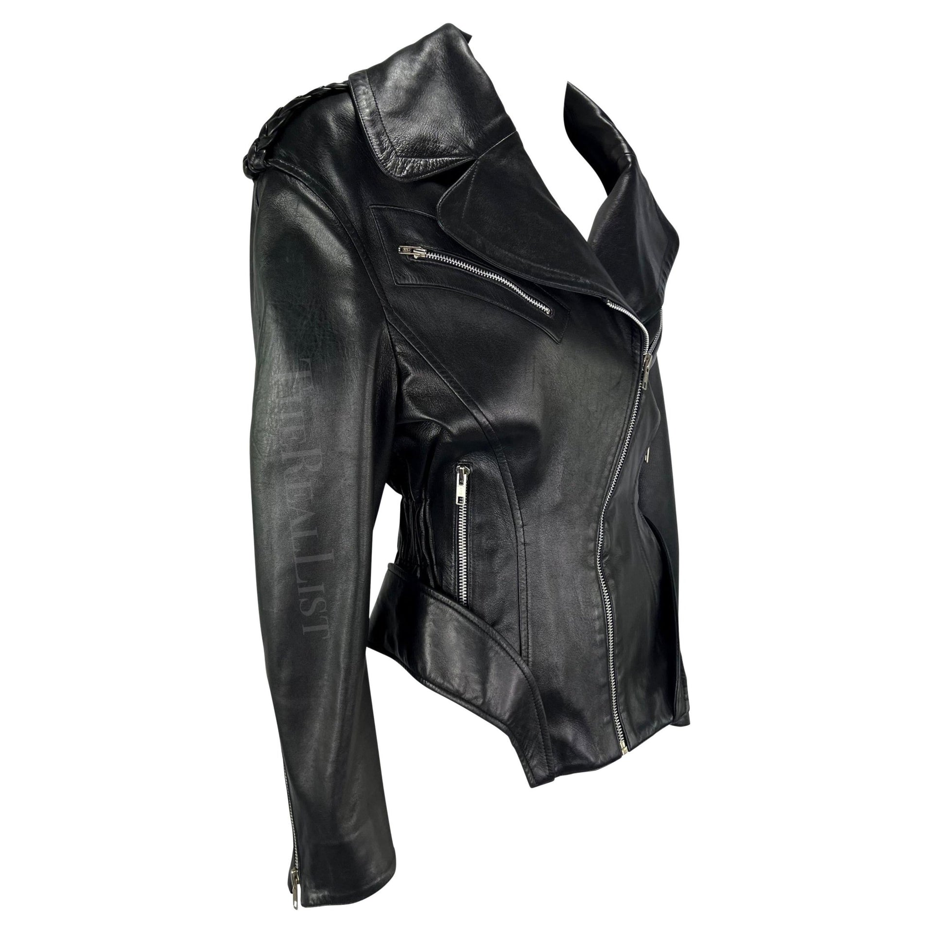 F/W 1988 Thierry Mugler 'Les Infernales' Hip Cutout Leather Moto Biker Jacket - RealList