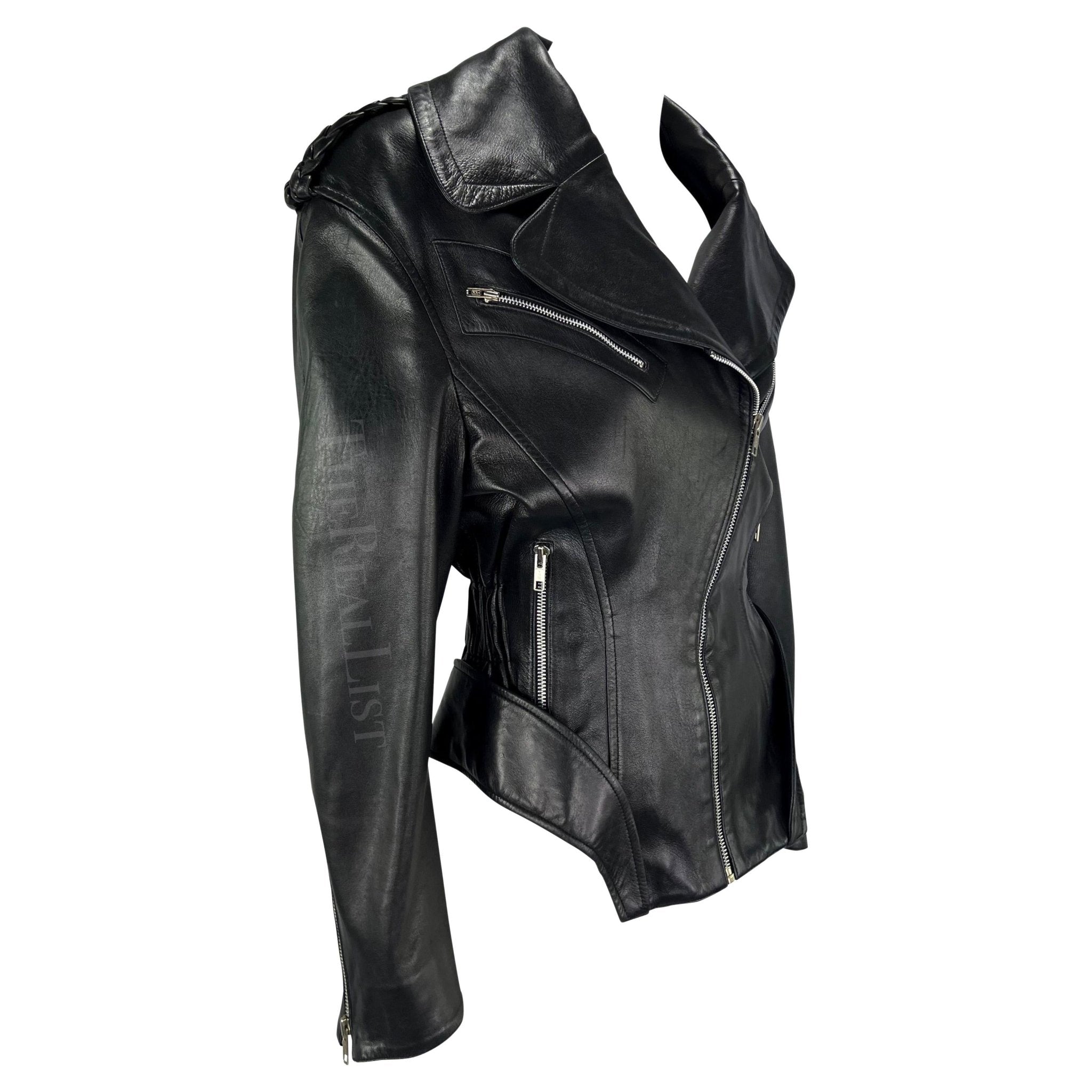 F/W 1988 Thierry Mugler 'Les Infernales' Hip Cutout Leather Moto Biker Jacket - RealList