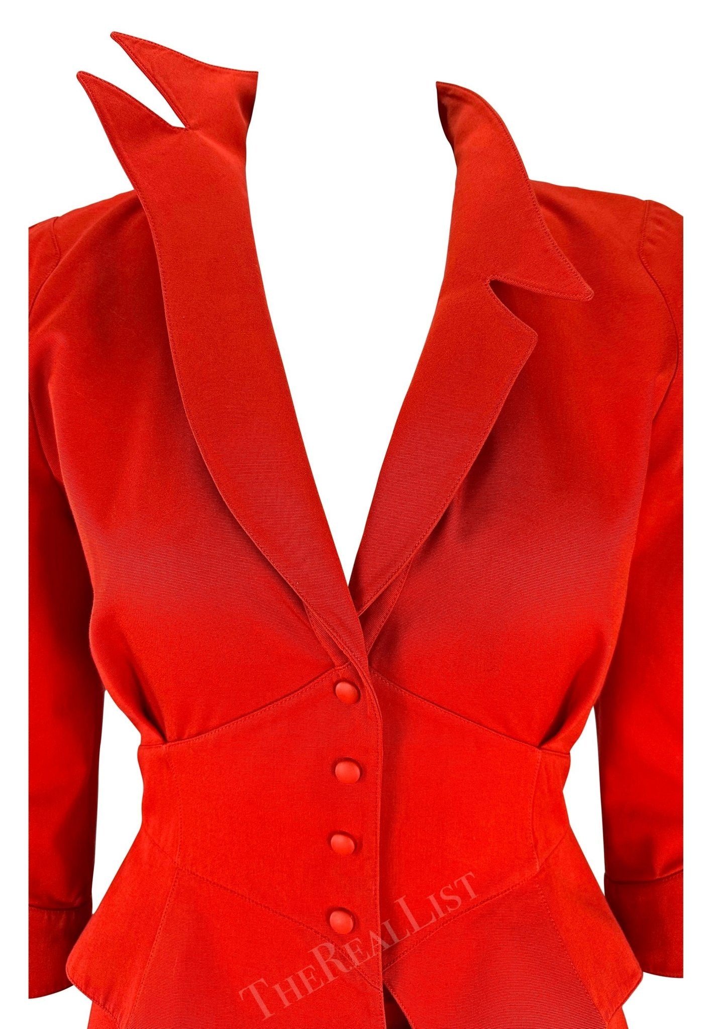 F/W 1988 Thierry Mugler Museum Red 'Les Infernales' Fiery Red Skirt Suit - RealList