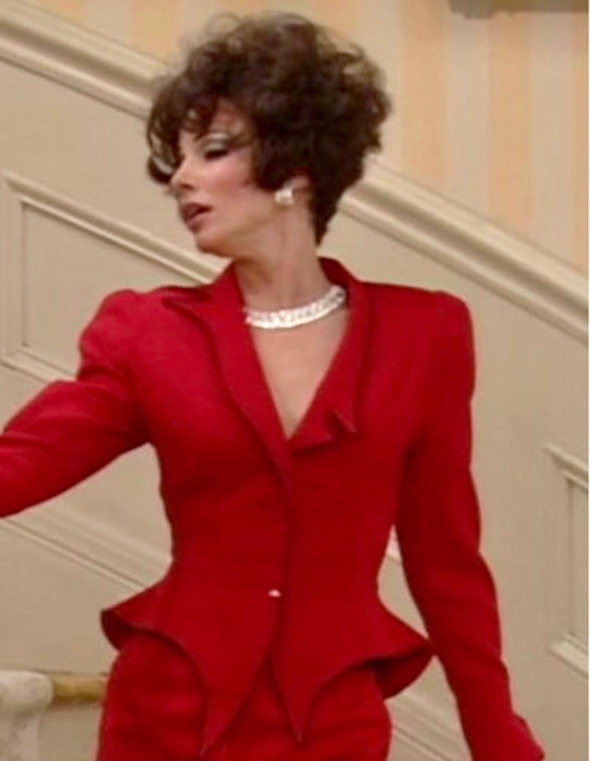 F/W 1988 Thierry Mugler Museum Red 'Les Infernales' Fiery Red Skirt Suit - RealList