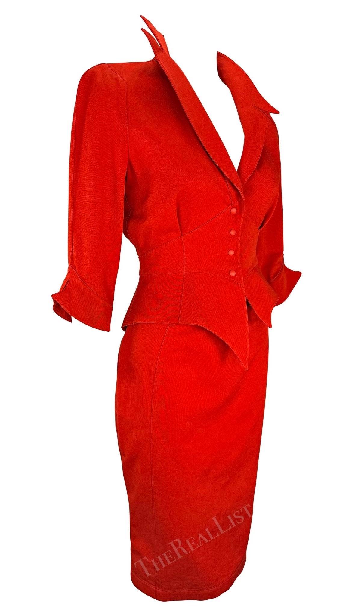 F/W 1988 Thierry Mugler Museum Red 'Les Infernales' Fiery Red Skirt Suit - RealList