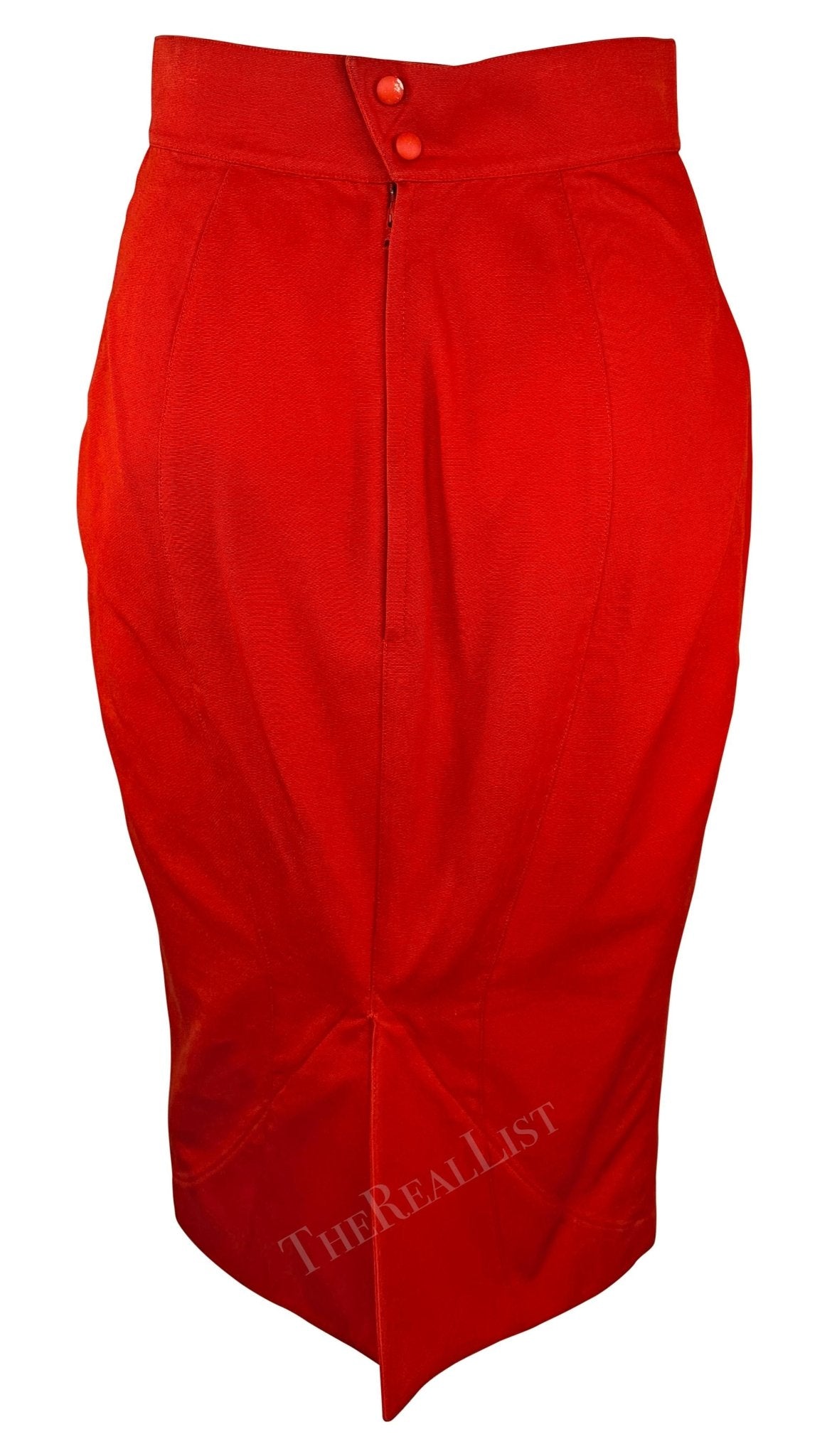 F/W 1988 Thierry Mugler Museum Red 'Les Infernales' Fiery Red Skirt Suit - RealList