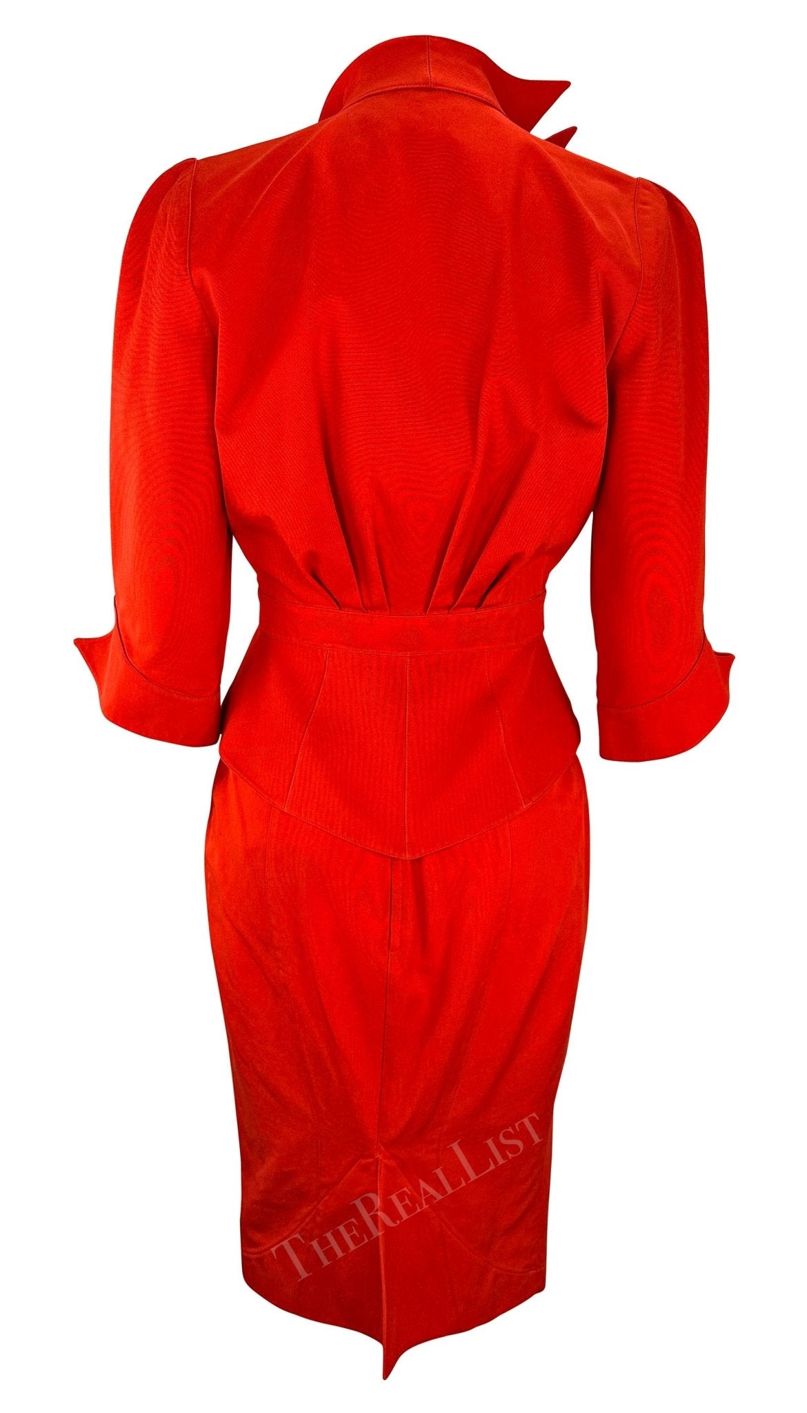 F/W 1988 Thierry Mugler Museum Red 'Les Infernales' Fiery Red Skirt Suit - RealList