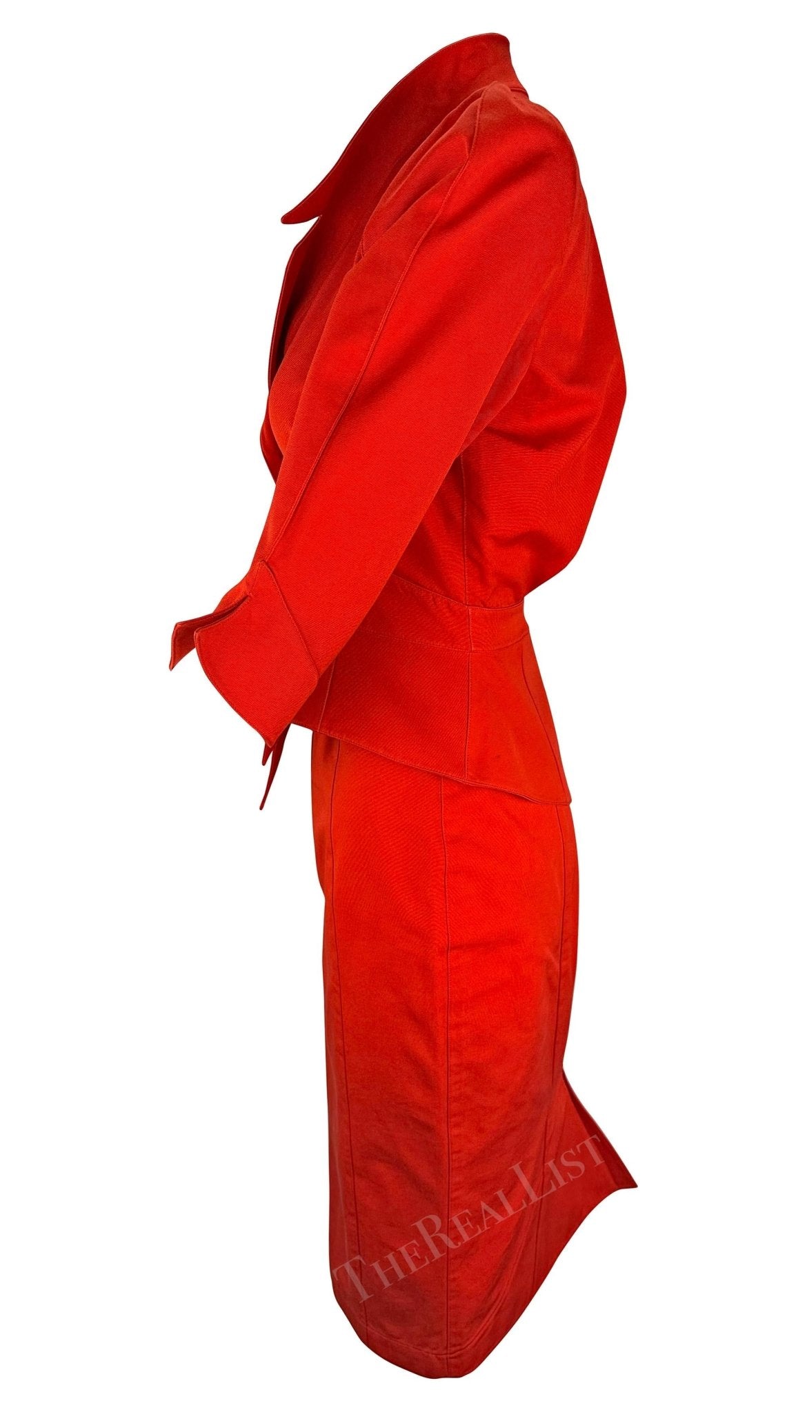 F/W 1988 Thierry Mugler Museum Red 'Les Infernales' Fiery Red Skirt Suit - RealList