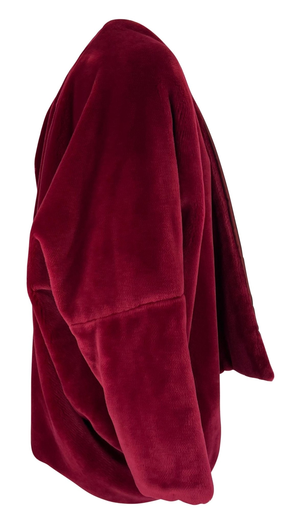 F/W 1989 Dolce & Gabbana Cranberry Red Faux Fur Oversized Shawl Coat Jacket - RealList