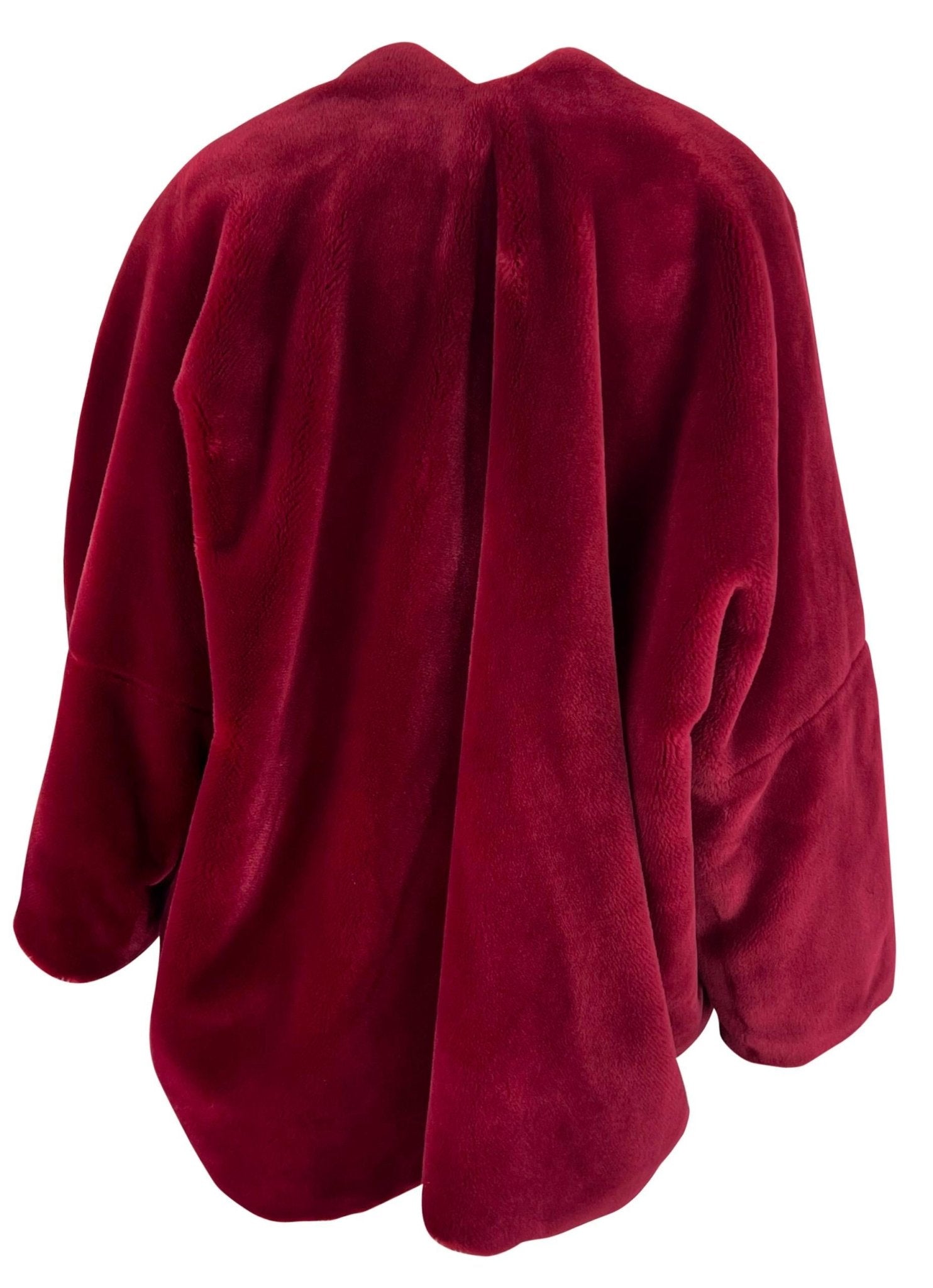 F/W 1989 Dolce & Gabbana Cranberry Red Faux Fur Oversized Shawl Coat Jacket - RealList