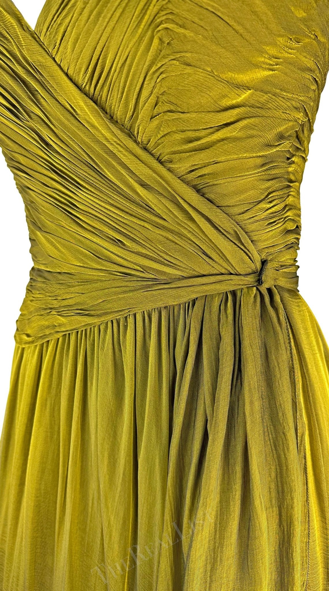 F/W 1989 Oscar de la Renta Runway Chartreuse Chiffon Strapless Gown - RealList