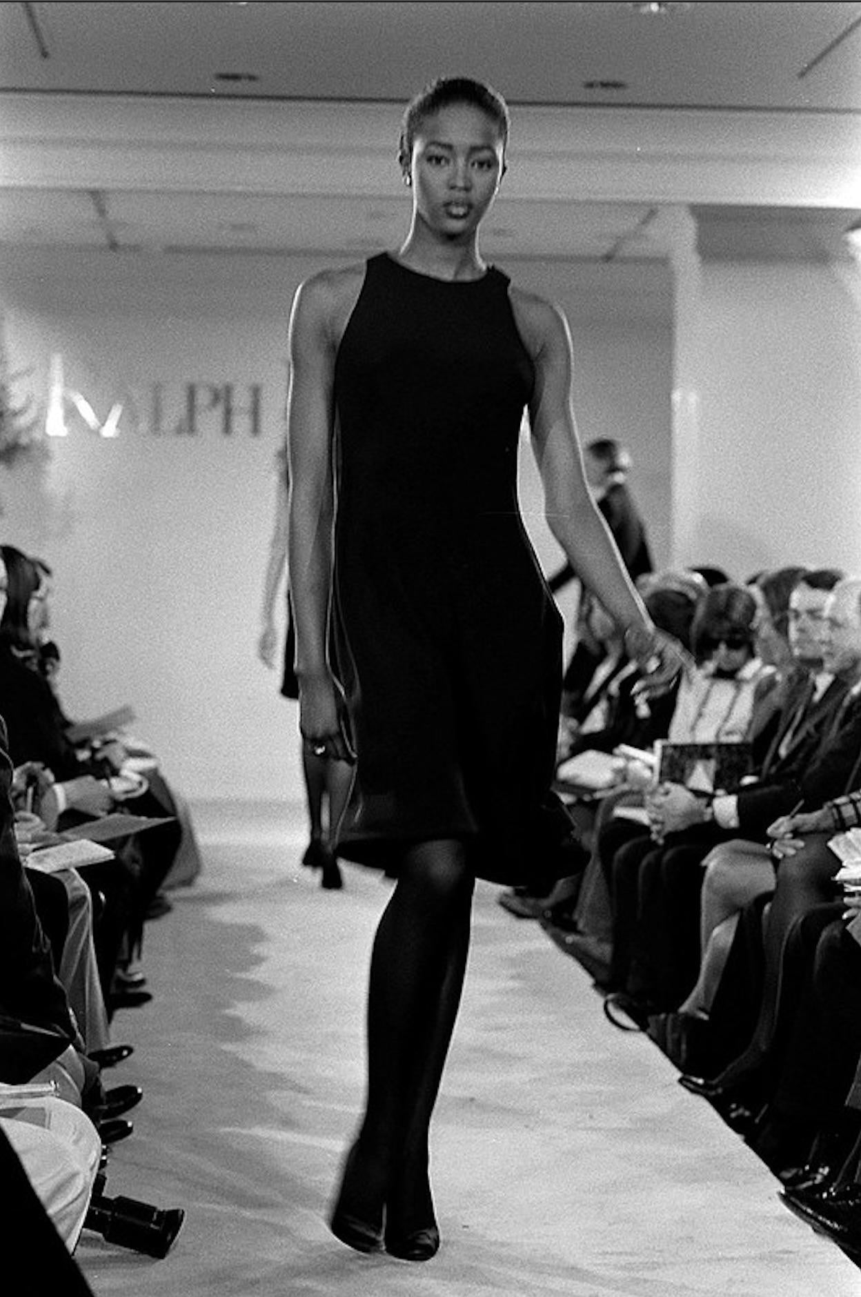 F/W 1989 Ralph Lauren Naomi Campbell Runway Black Bias Cut Silk Sleeveless Dress - RealList