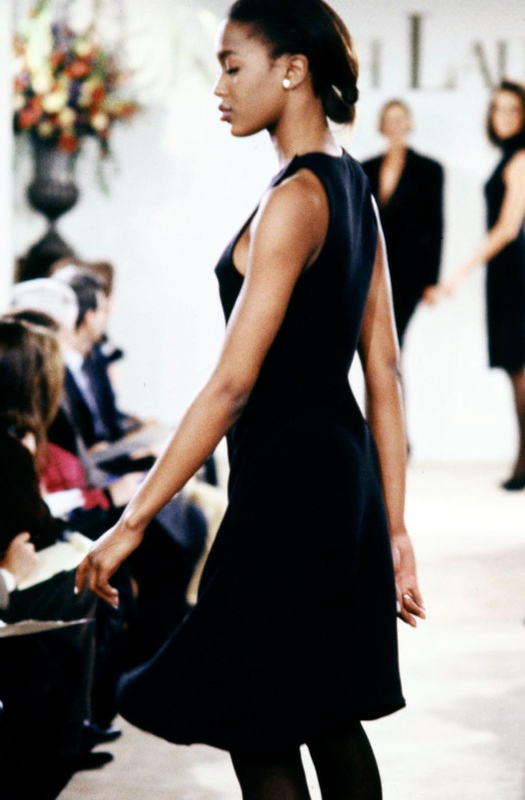 F/W 1989 Ralph Lauren Naomi Campbell Runway Black Bias Cut Silk Sleeveless Dress - RealList