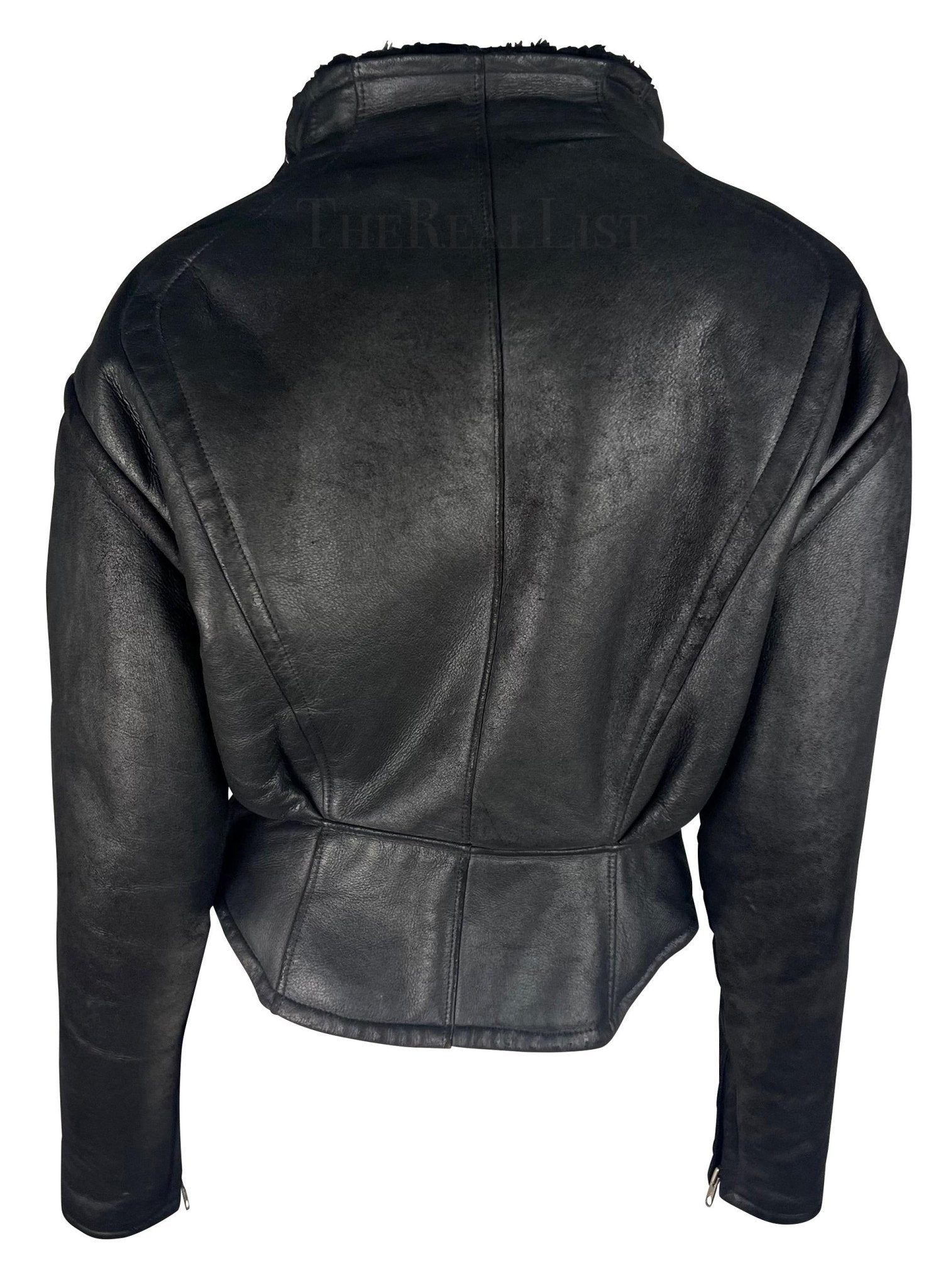 F/W 1989 Thierry Mugler 'Hiver Buick' Black Shearling Oversized Leather Jacket - RealList