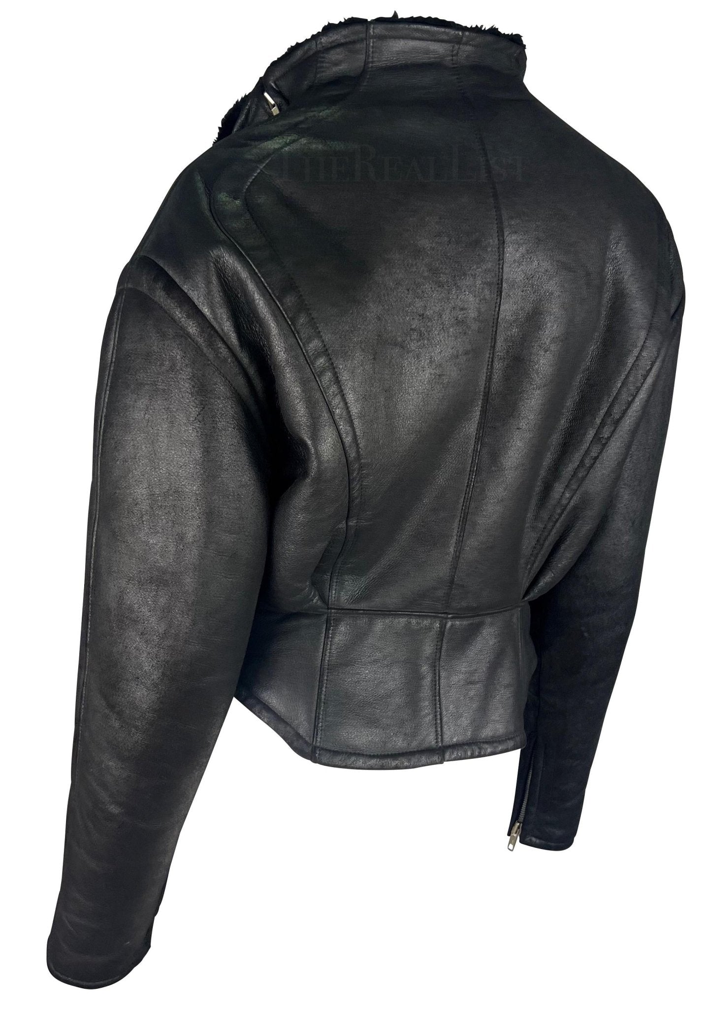 F/W 1989 Thierry Mugler 'Hiver Buick' Black Shearling Oversized Leather Jacket - RealList