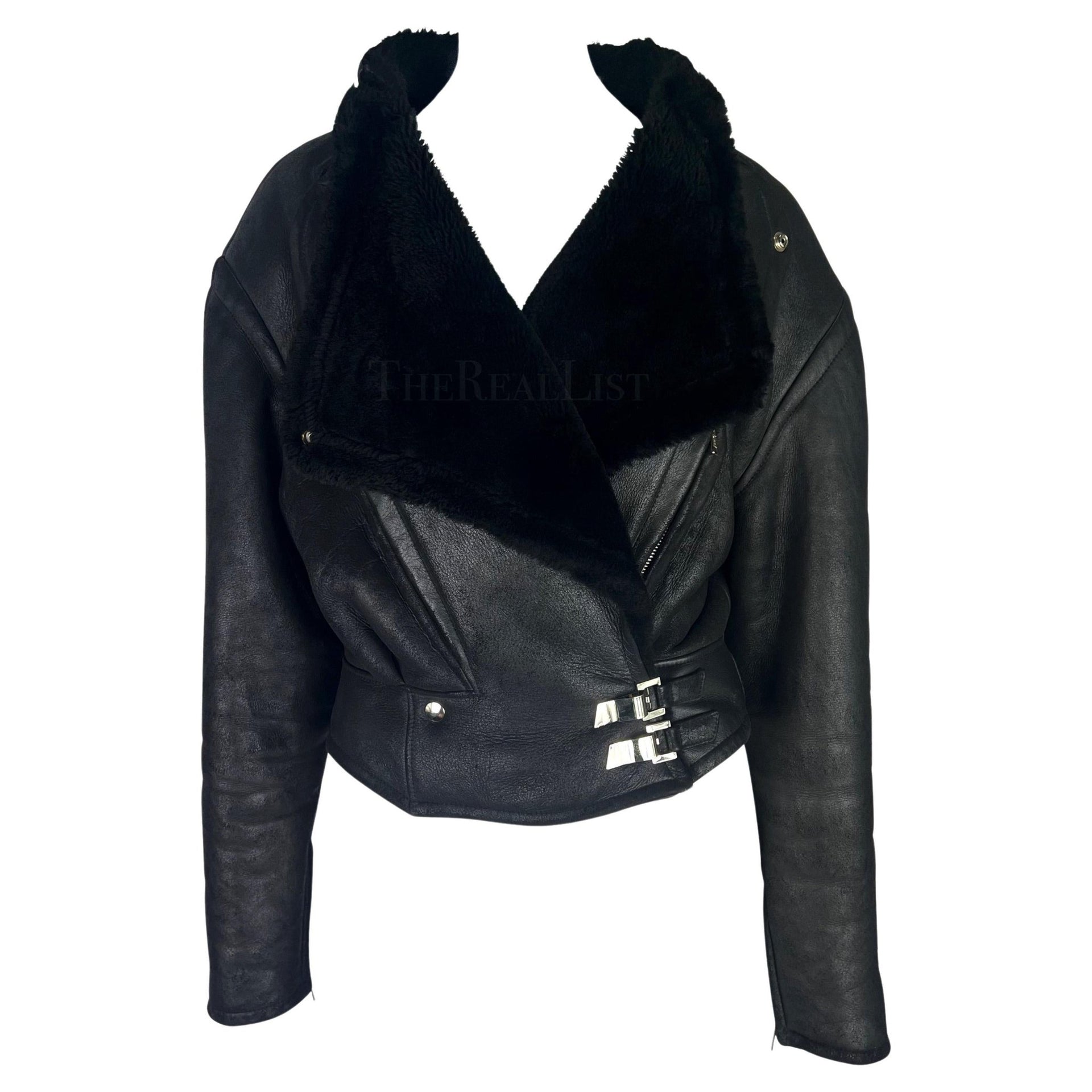 F/W 1989 Thierry Mugler 'Hiver Buick' Black Shearling Oversized Leather Jacket - RealList