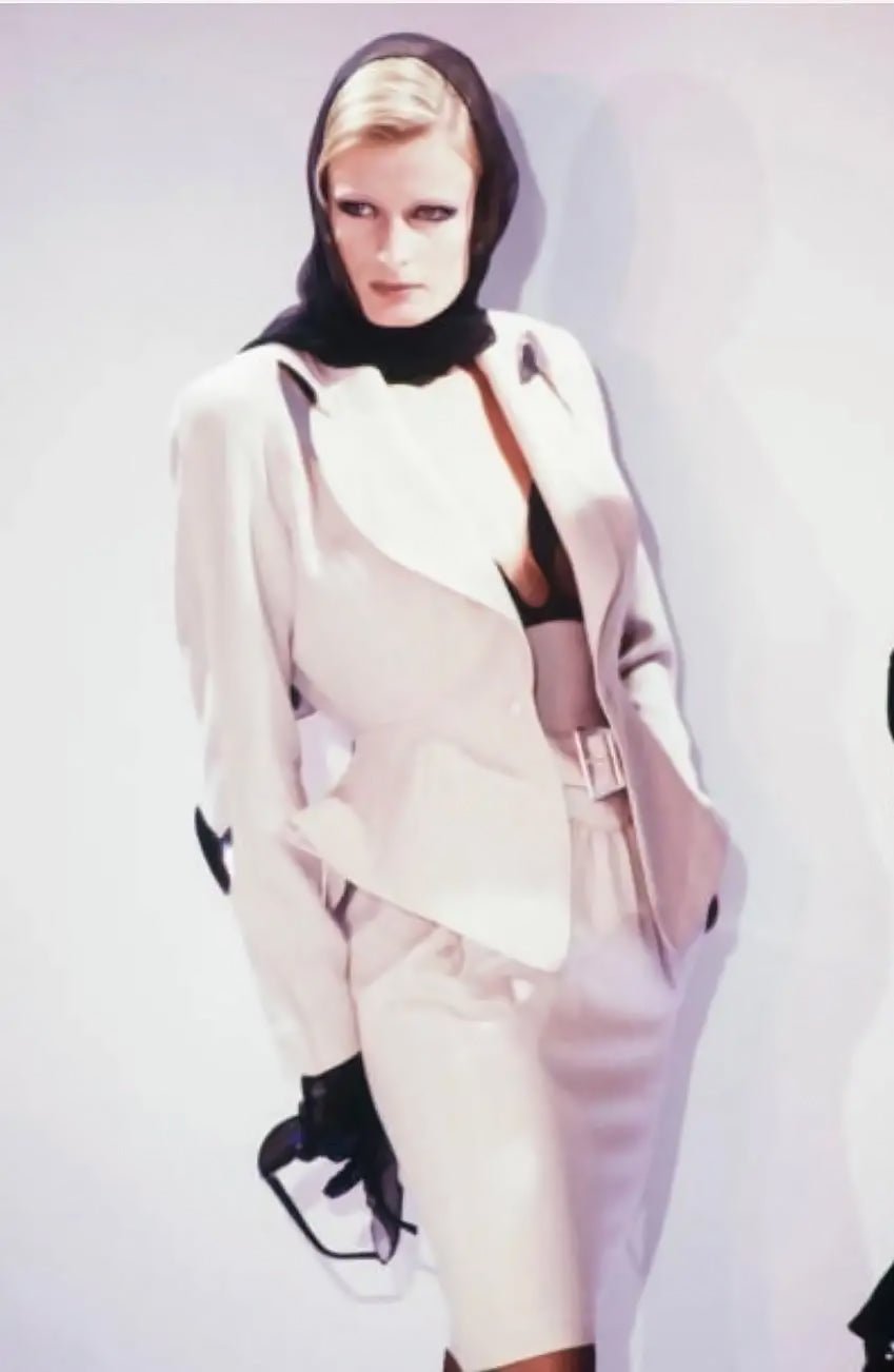 F/W 1989 Thierry Mugler 'Hiver Buick' Blush Studded Metal Accent Skirt Suit - RealList