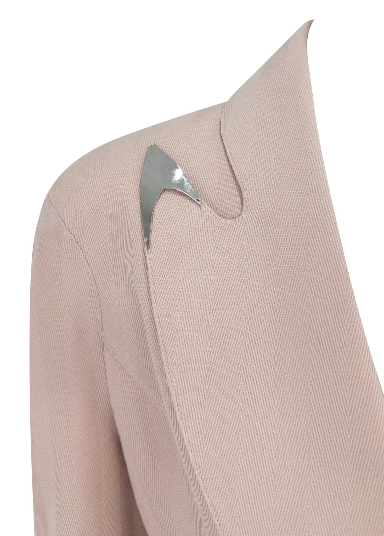 F/W 1989 Thierry Mugler 'Hiver Buick' Blush Studded Metal Accent Skirt Suit - RealList